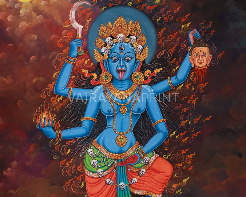 Fierce Goddess Kali Thangka Print | Divine Destruction and Liberation