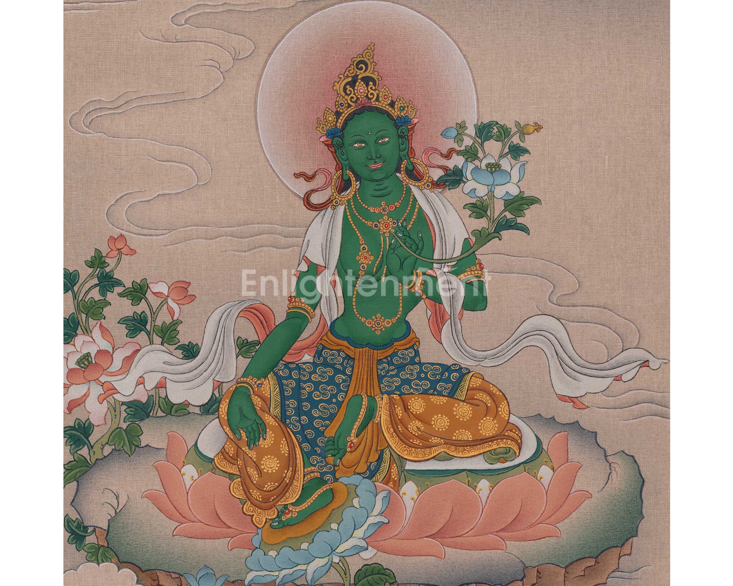 Green Tara Female Buddha Thangka | Mother of Liberation | Embodies Swift, And Active Compassion