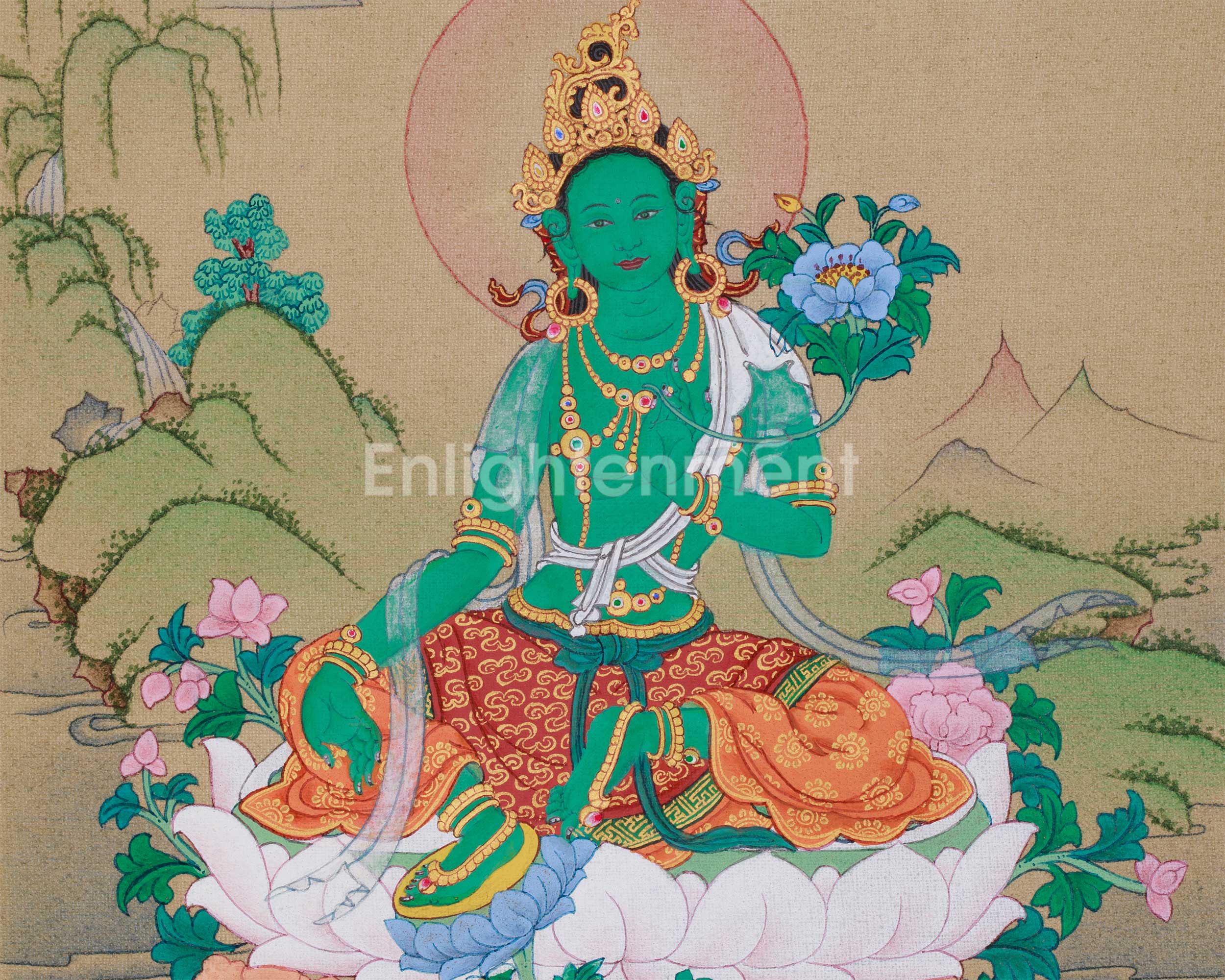 Handmade Green Tara Painting | Goddess of Compassion, Wisdom, and Swift Blessings
