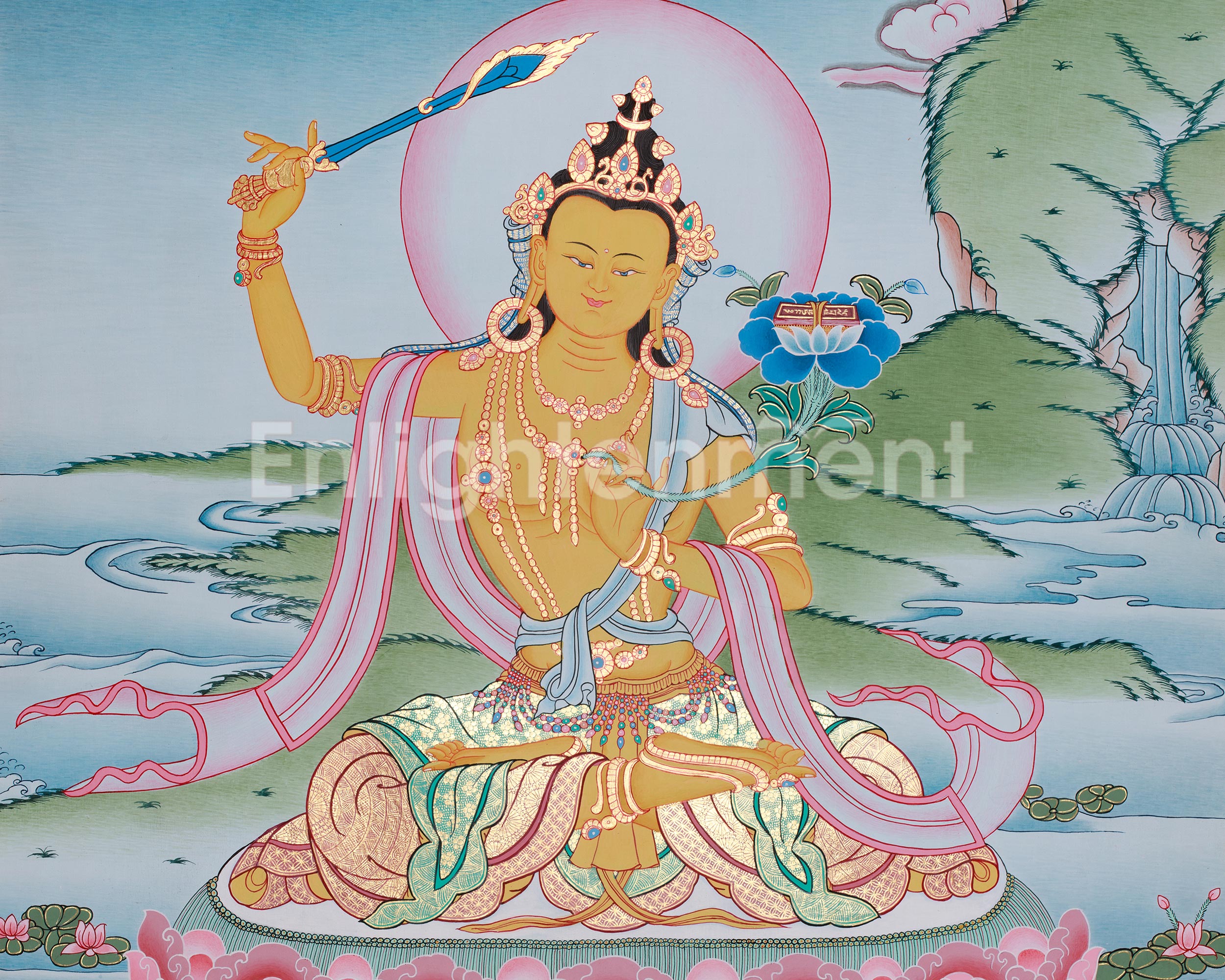 Peaceful Manjushri Thangka | Deity of Knowledge and Insight | Awakened Intelligence