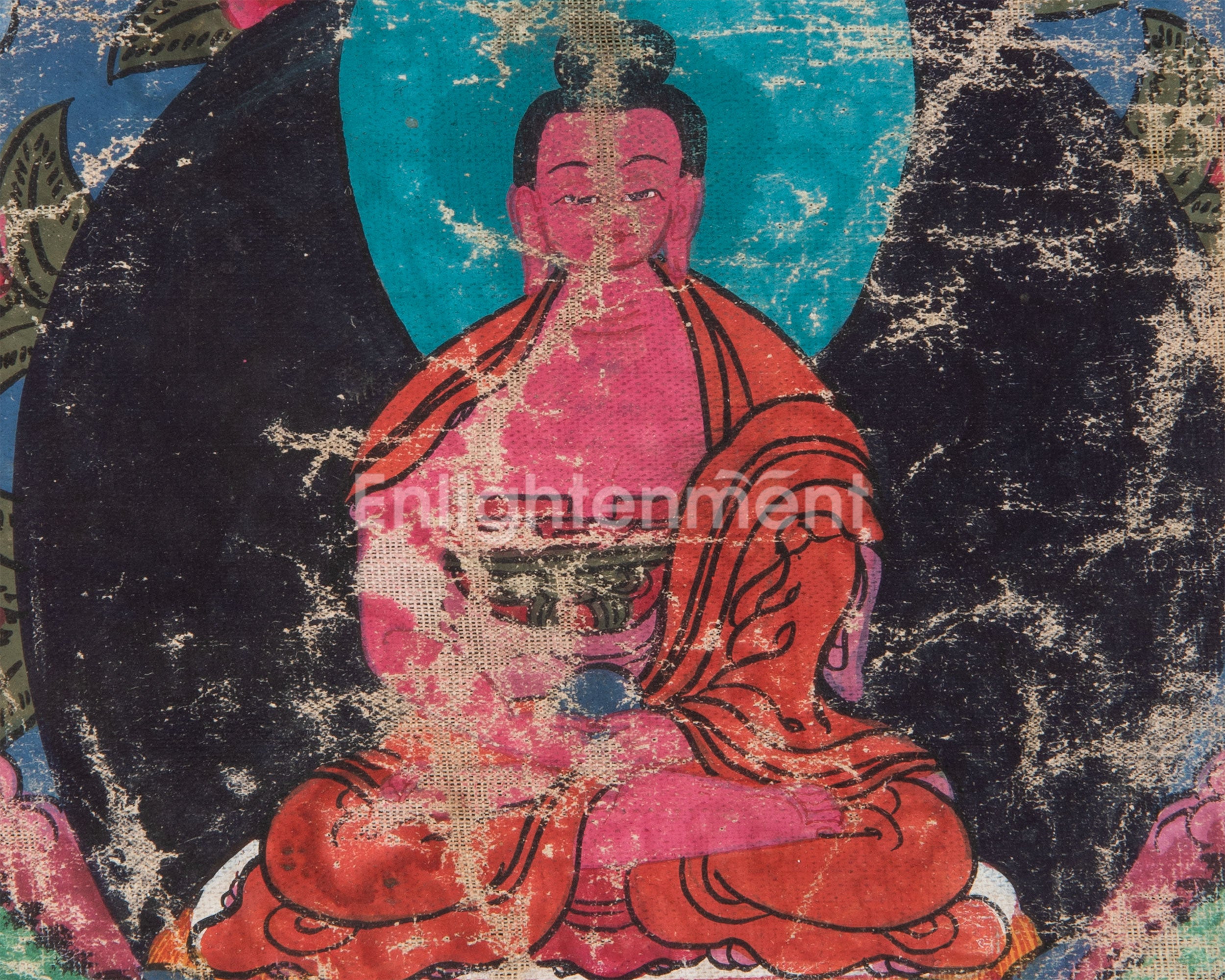 Vintage Amitabha Buddha Thangka | Brocade Mounted Thangka | Tibetan Wall Decoration Art