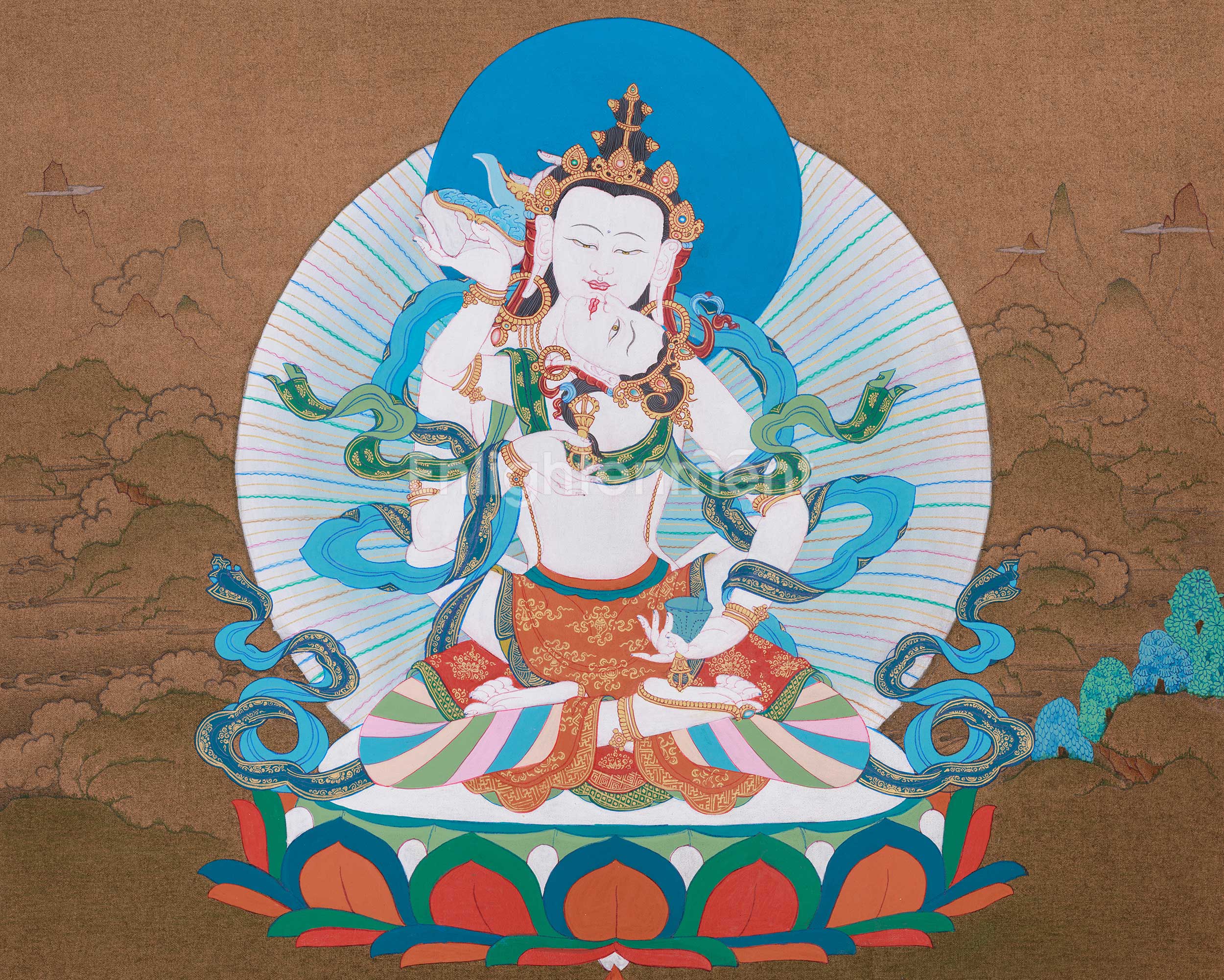 Traditional Thangka of Vajrasattva with His Consort | Symbol of Purification
