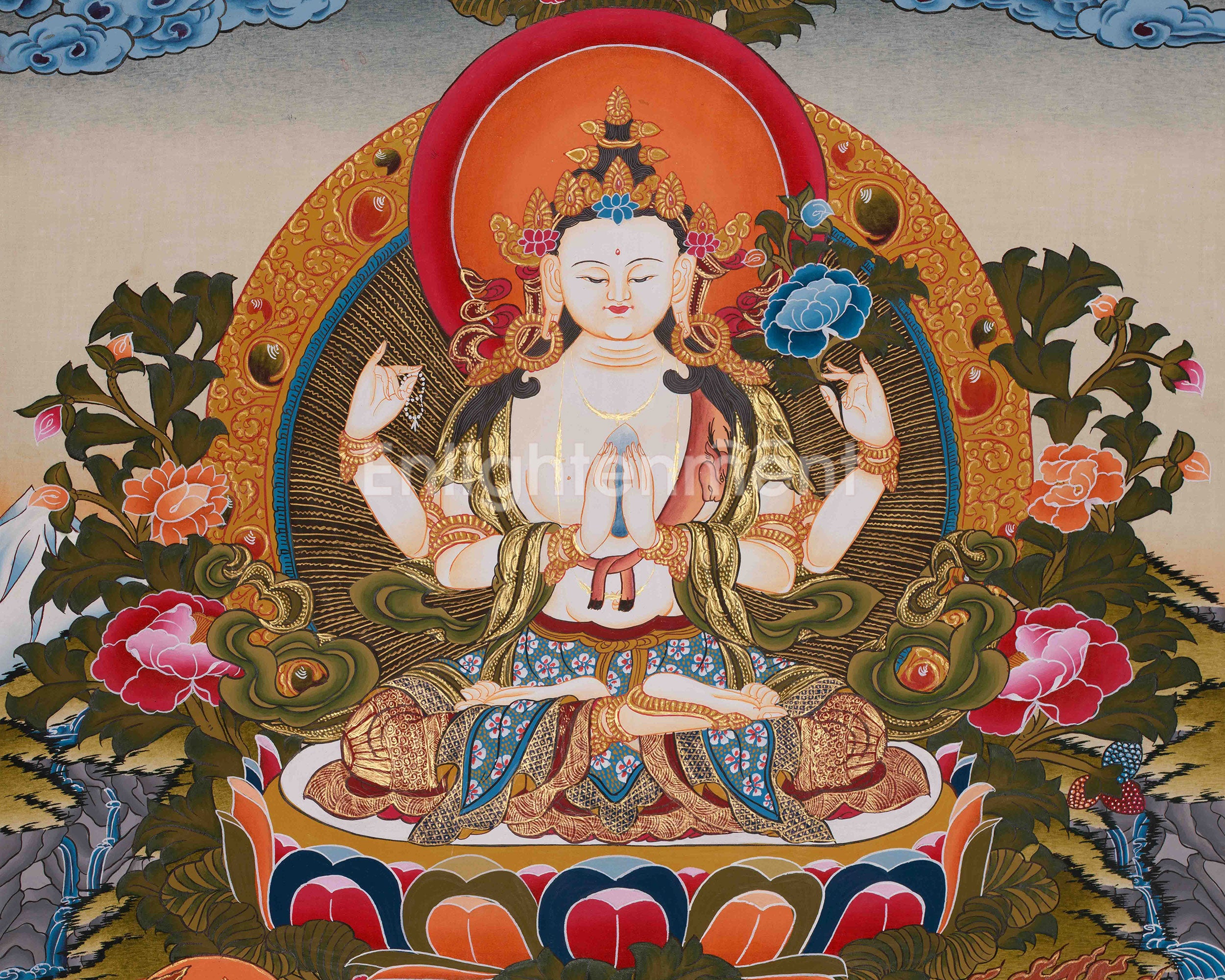 Chenrezig Bodhisattva Art | Hand Painted Avalokiteshvara Compassion Thangka