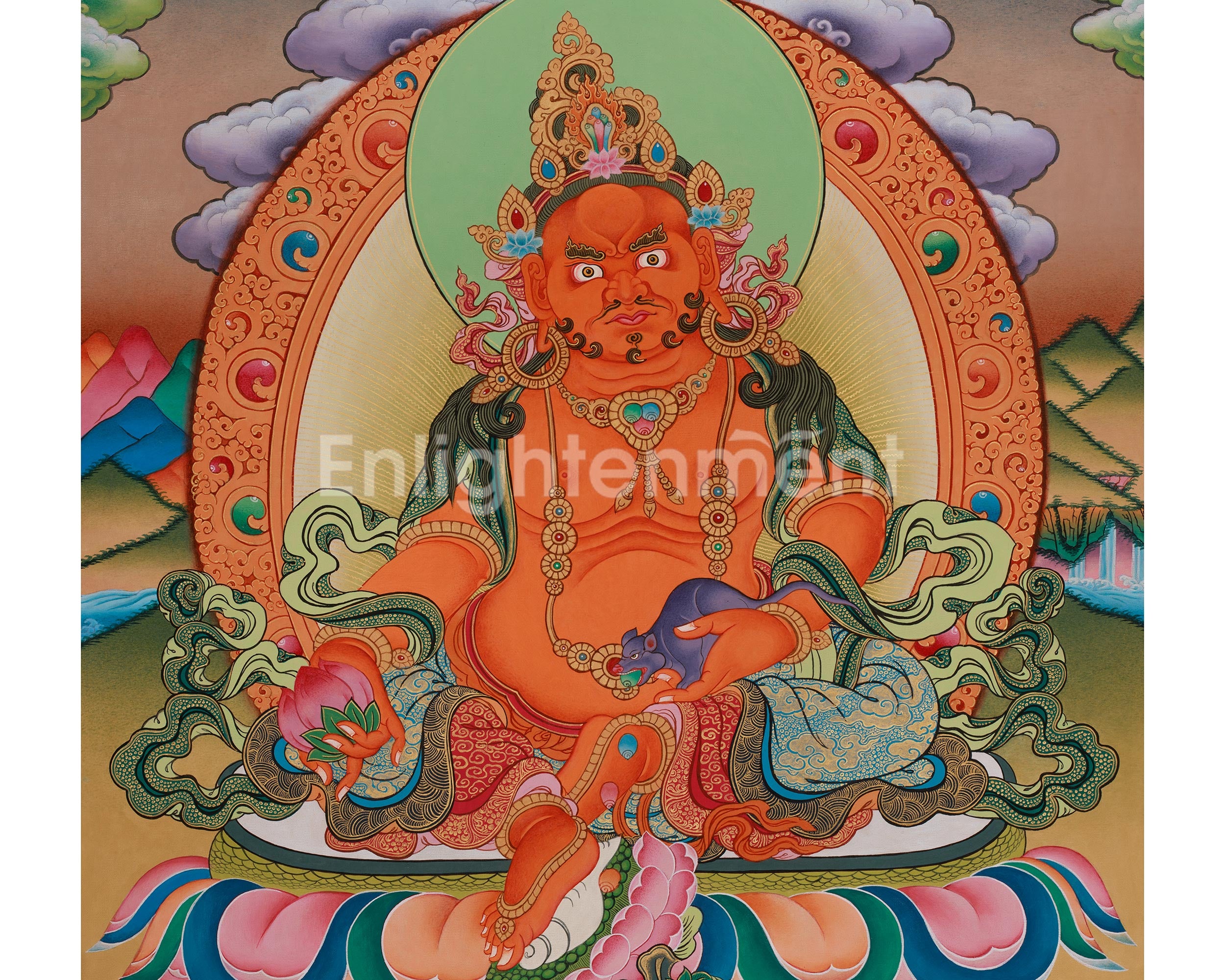 Tibetan Deity Dzambhala Thangka | Embodiment of Prosperity