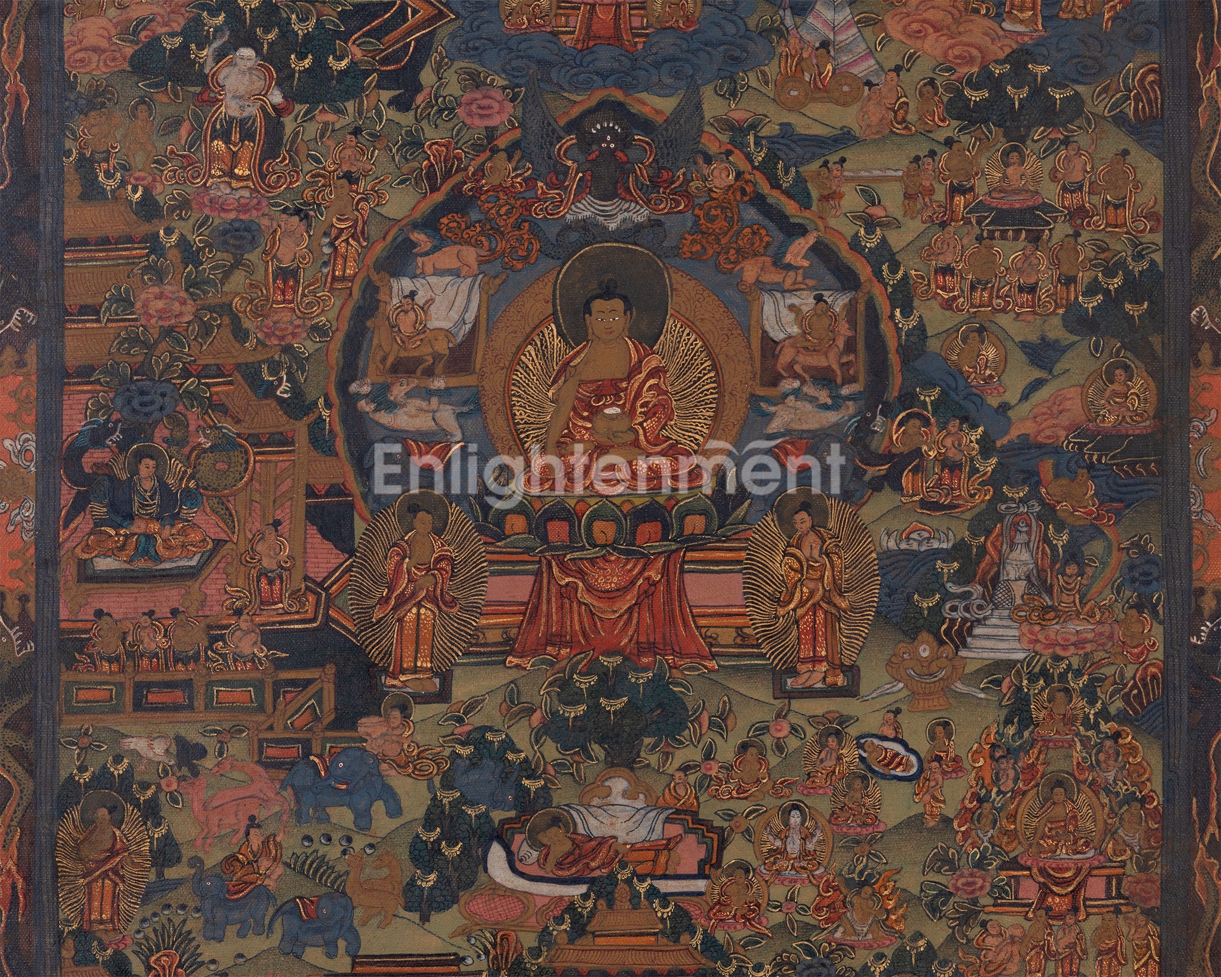 Life Of Shakyamuni Buddha | Traditional Tibetan Thangka | Wall Decors