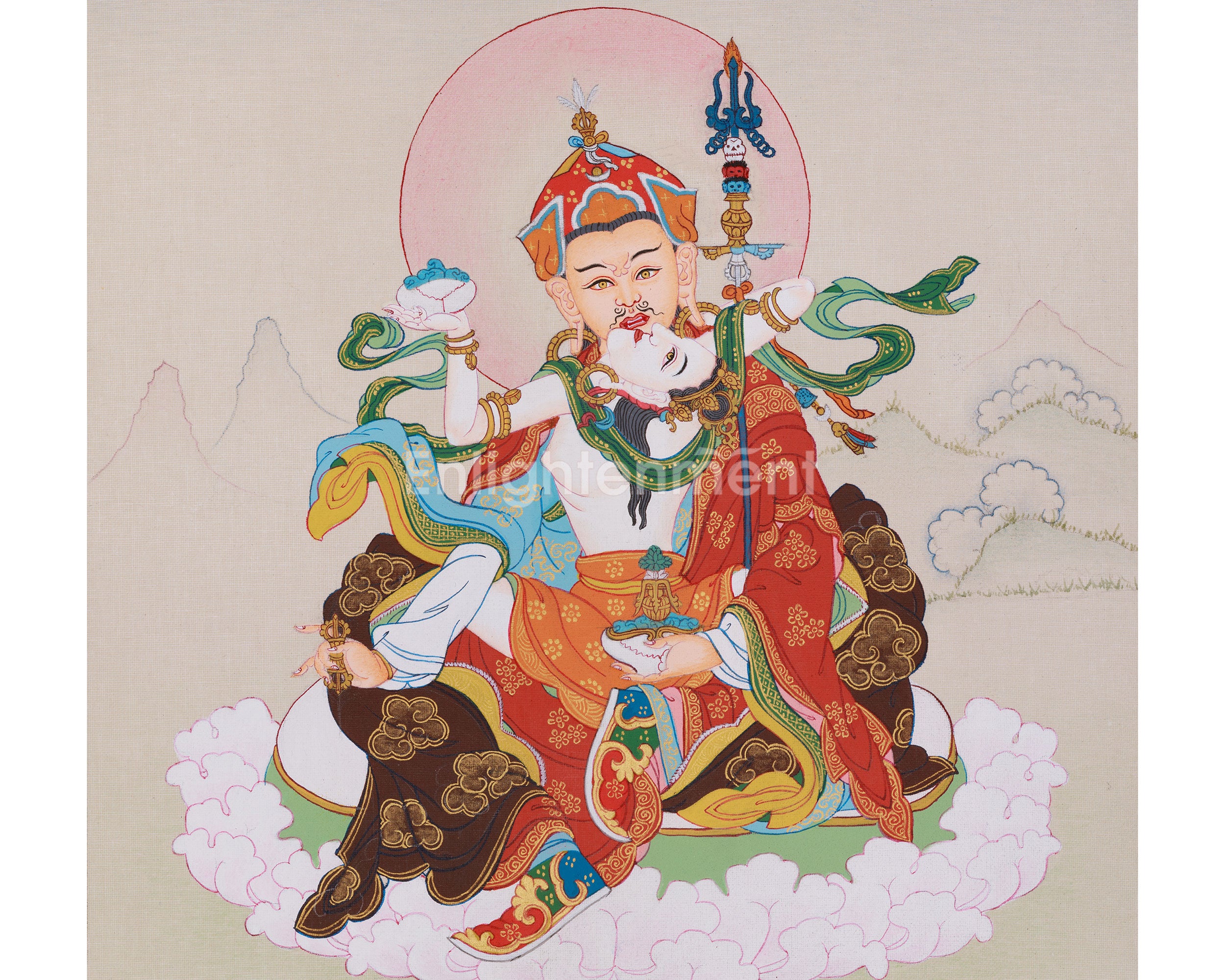Himalayan Thangka of Guru Rinpoche With Consort | Lotus Born Master