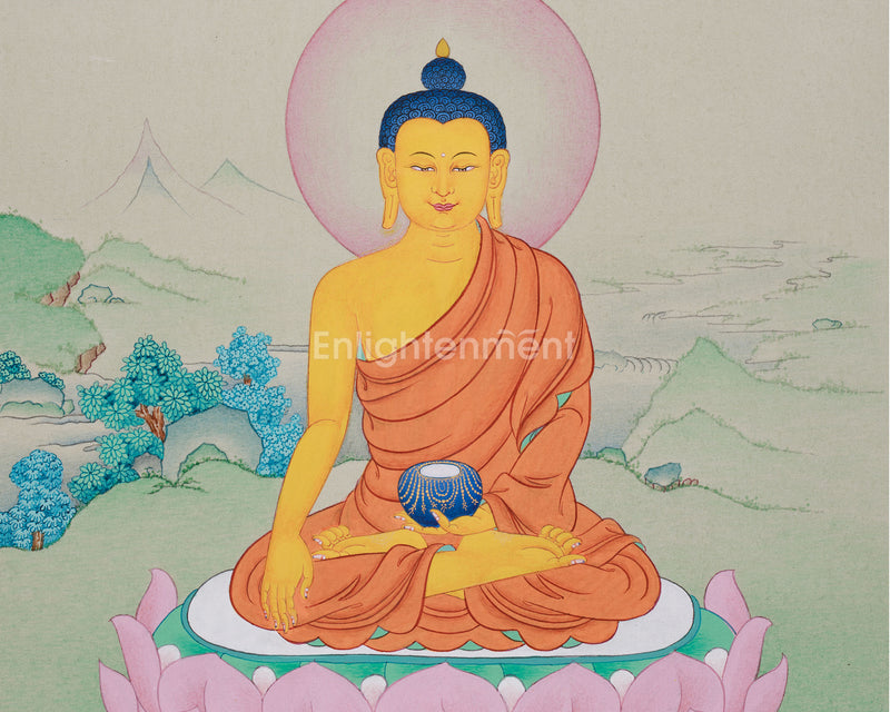 Buddha Shakyamuni Mini Thangka | Enlightenment & Peaceful Energy Art