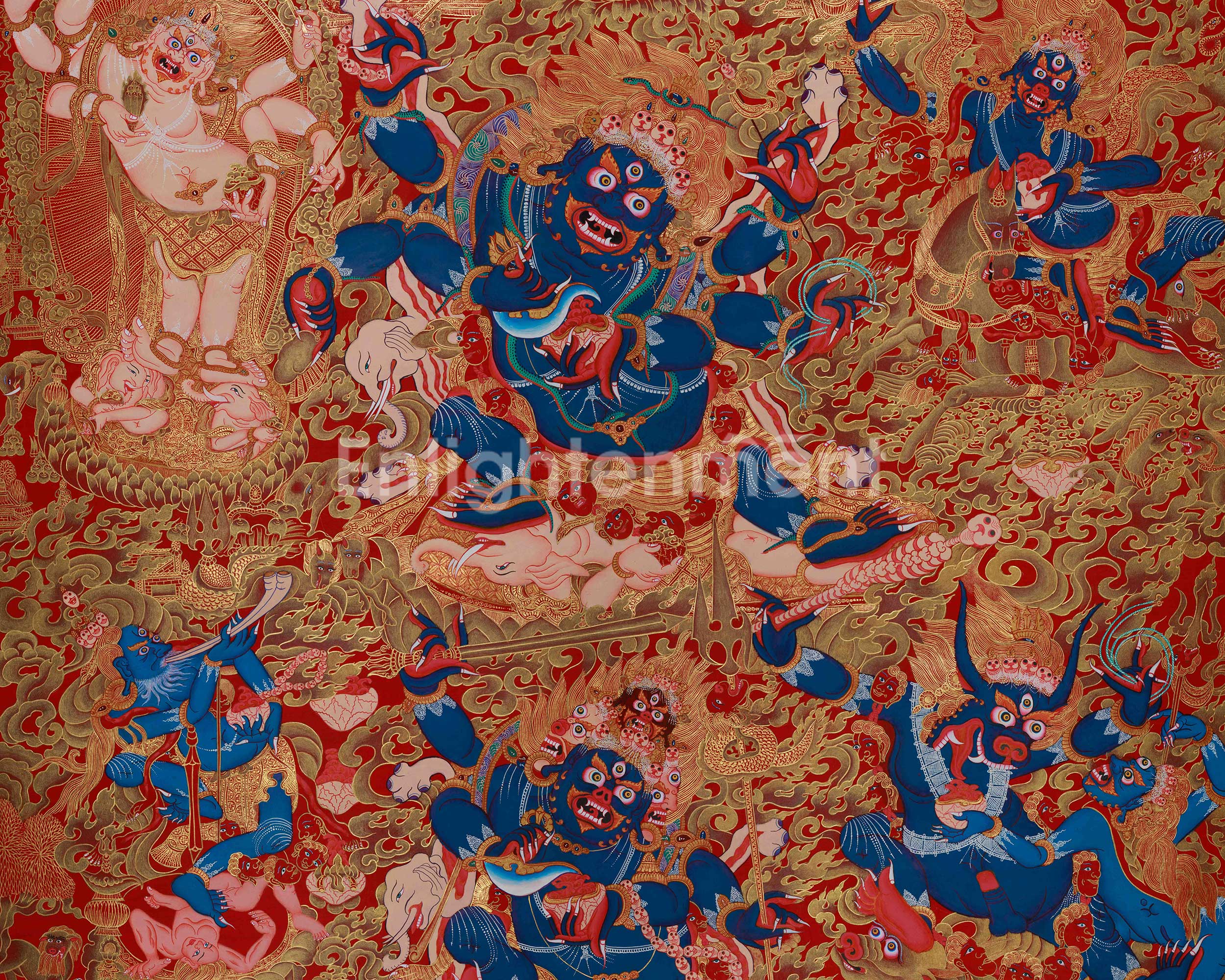 Golden Fury, The Mighty Mahakala Protector in Six-Arms | A Powerful Guardian of Spiritual Enlightenment