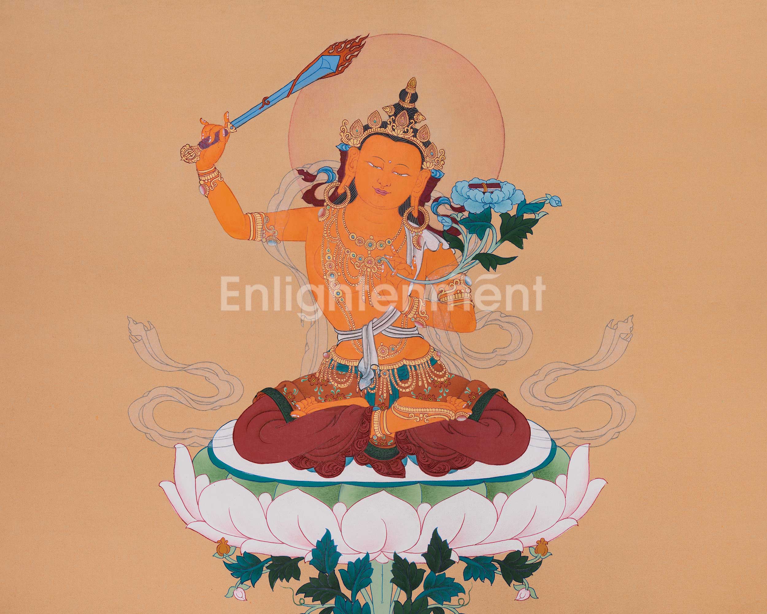 Thangka of Wisdom Deity Manjushri | Tibetan Buddhist Art for Clarity & Learning