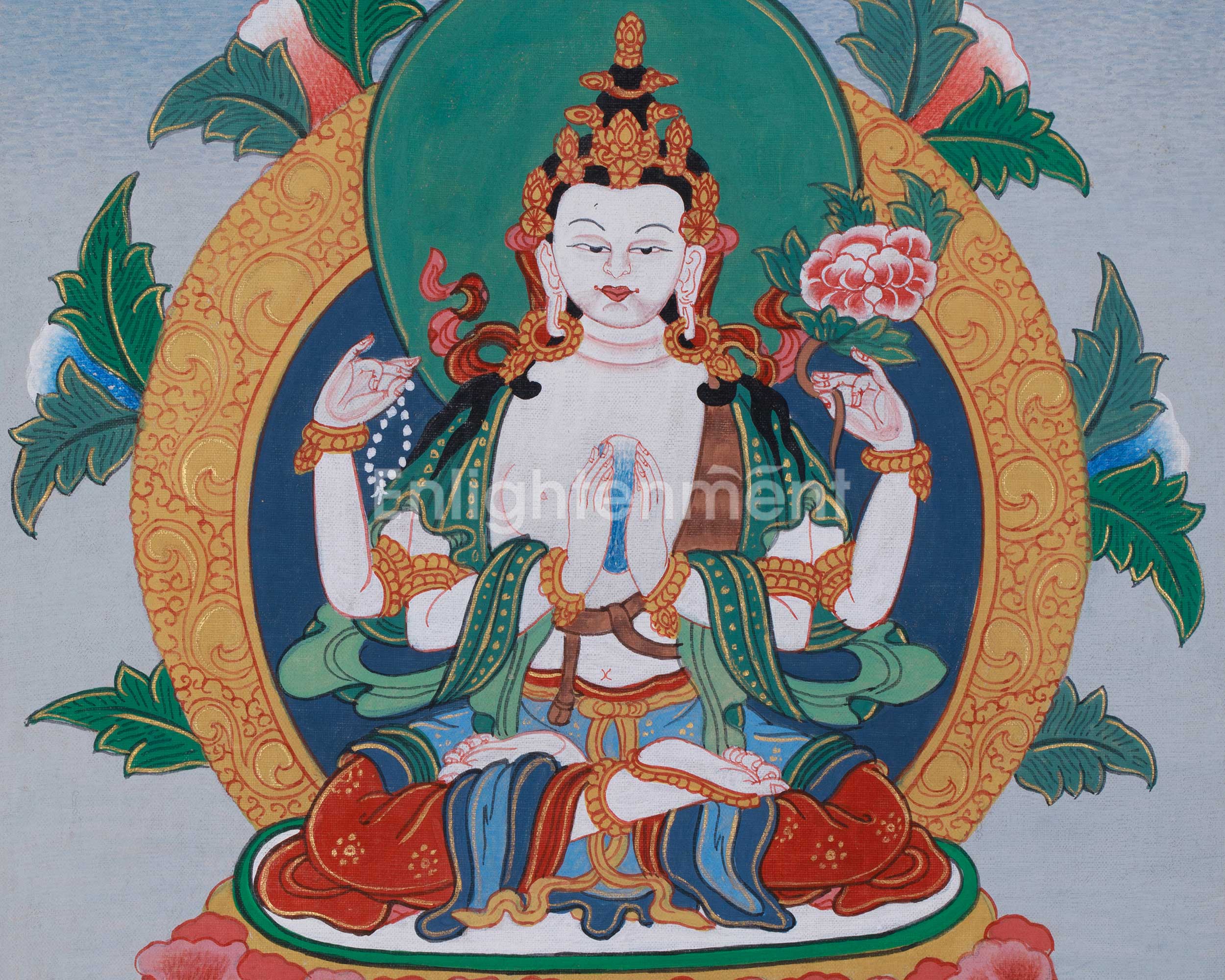 Traditional Hand Painted Chenrezig Thangka Painting | Chenrezig Thangka