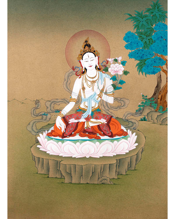 Large White Tara Thangka | Traditional Buddhist Art