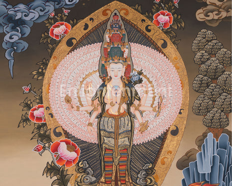 Thousand Armed Bodhisattva Chenrezig Thangka | Embodiment of Infinite Compassion and Protection