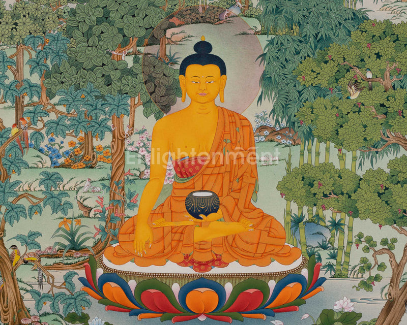 Meditating Shakyamuni Buddha in Jungle, Thangka Paiting