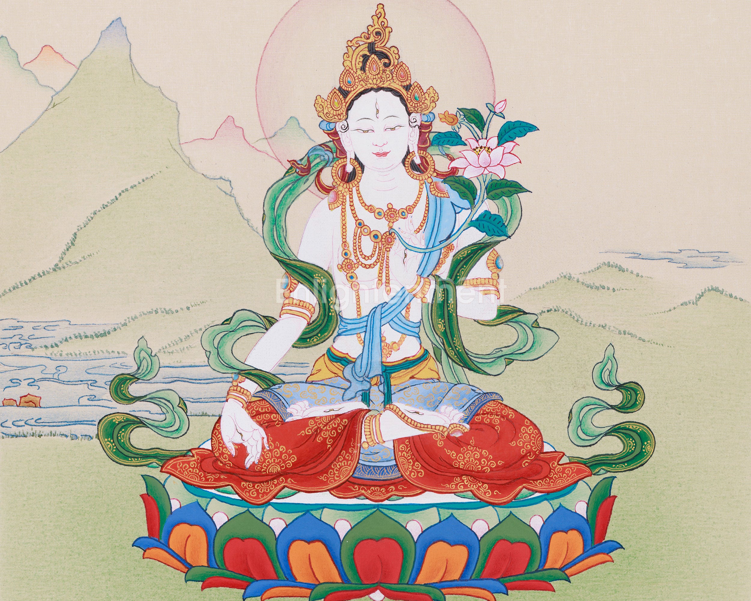 Female Buddhist White Tara Thangka | Symbol of Divine Protection and Peace