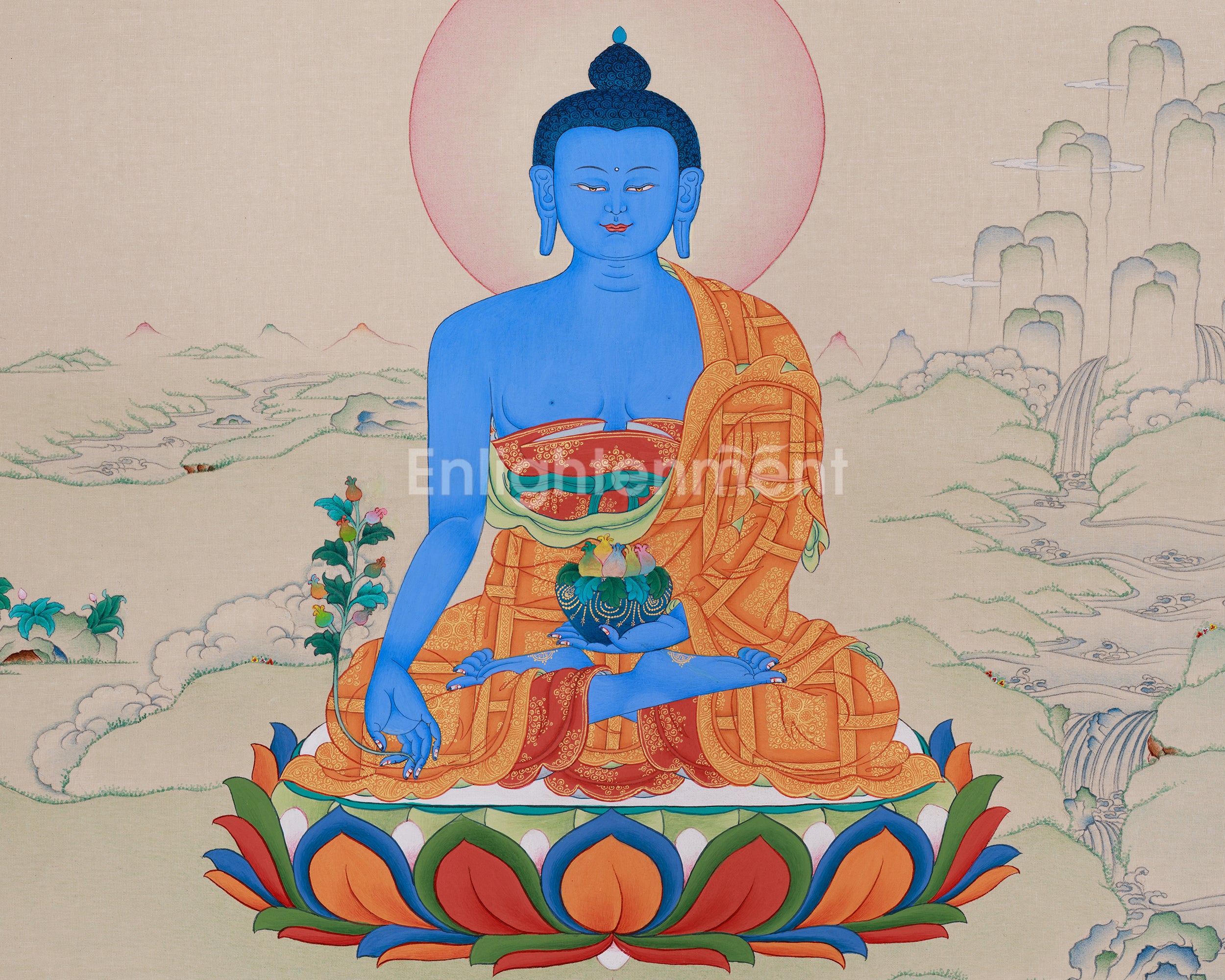 Bhaisajyaguru, the Healing Buddha | A Thangka for Health, Well-being, and Spiritual Peace