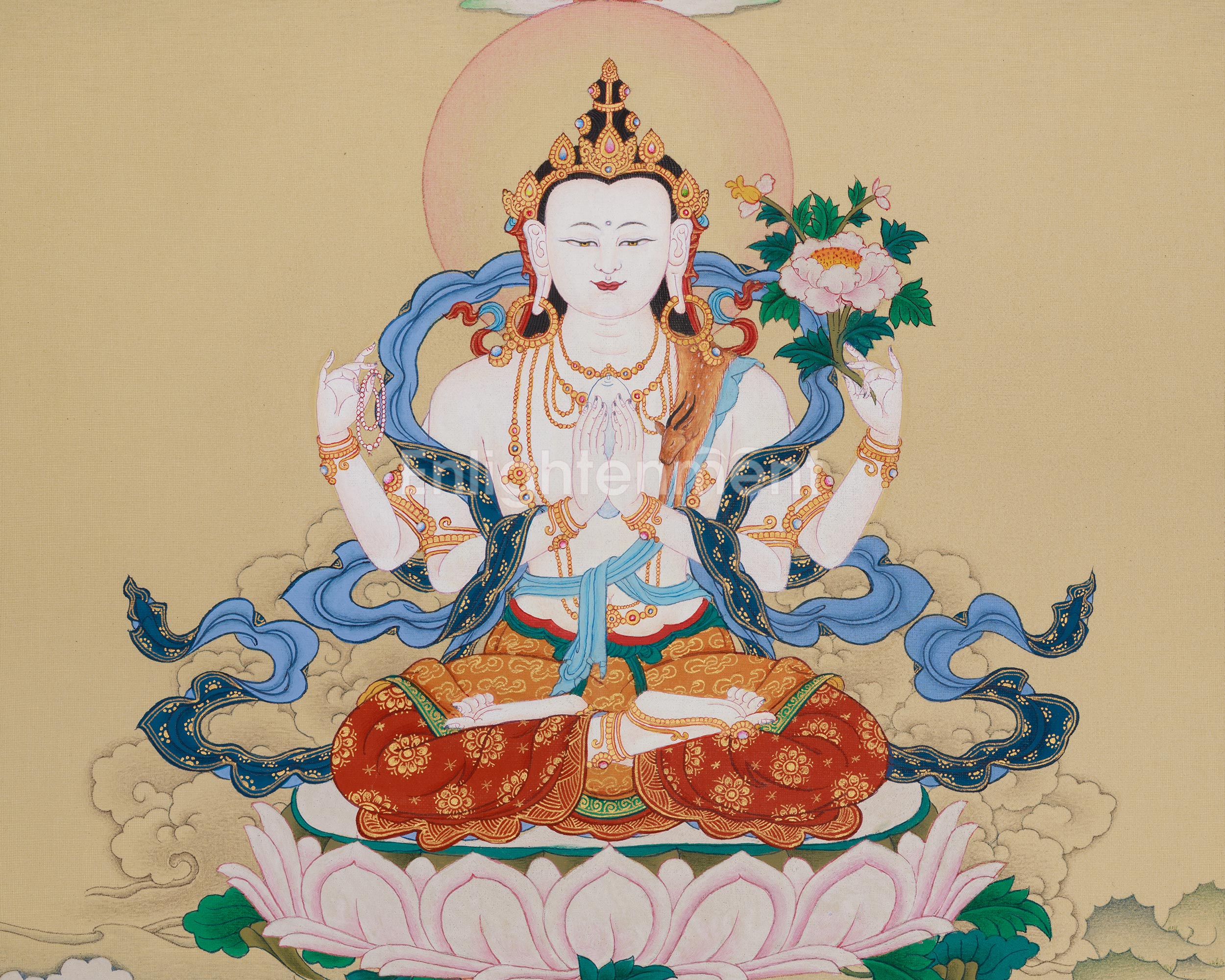 Traditional Thangka of Chenrezig with Amitabha Buddha | The Compassionate and Enlightened Beings