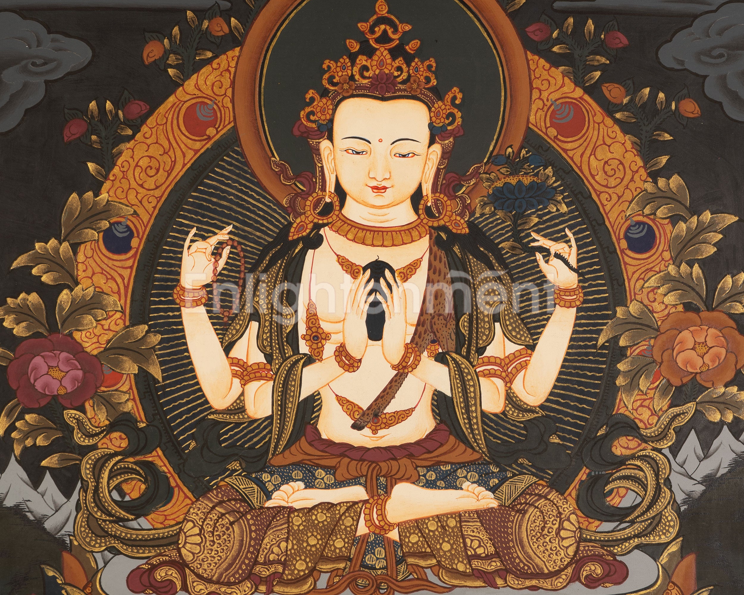 Chenrezig Thangka Painting | Religious Tibetan Wall Art