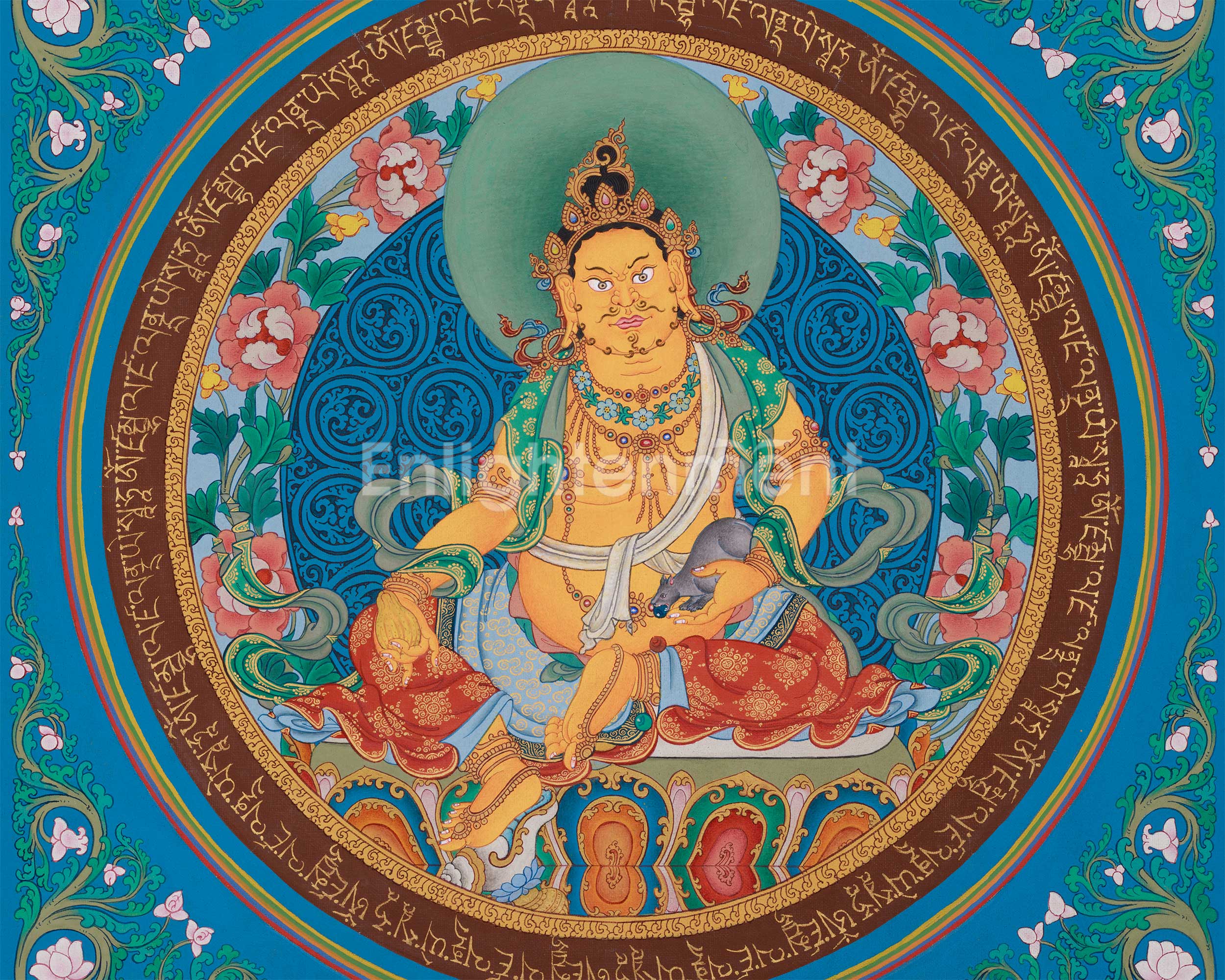 Yellow Jambhala, Wealth Deity Thangka | Tibetan Buddha of Abundance