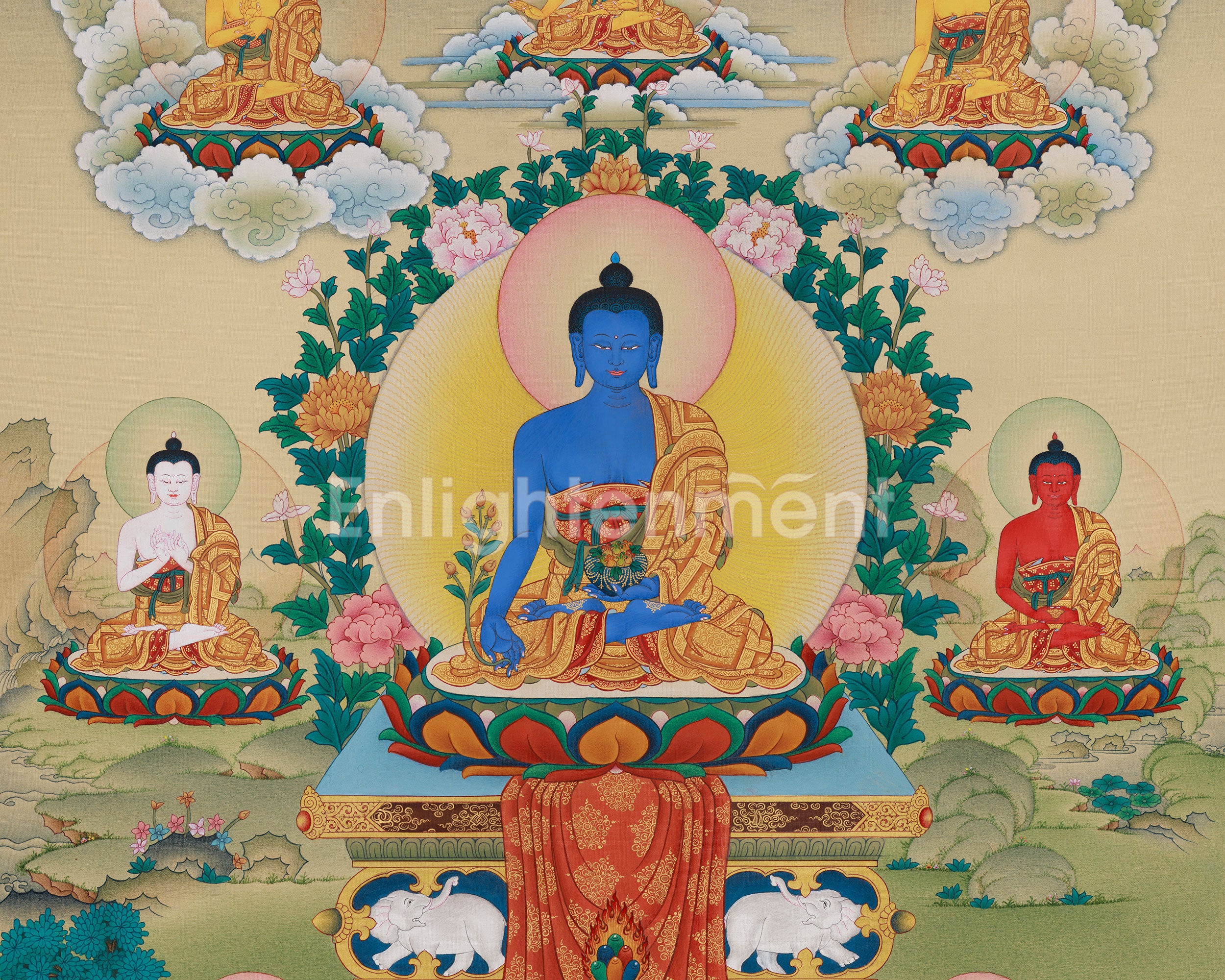 Traditional Art of the Eight Medicine Buddhas | Healing, Enlightenment, and Compassion for Devotion
