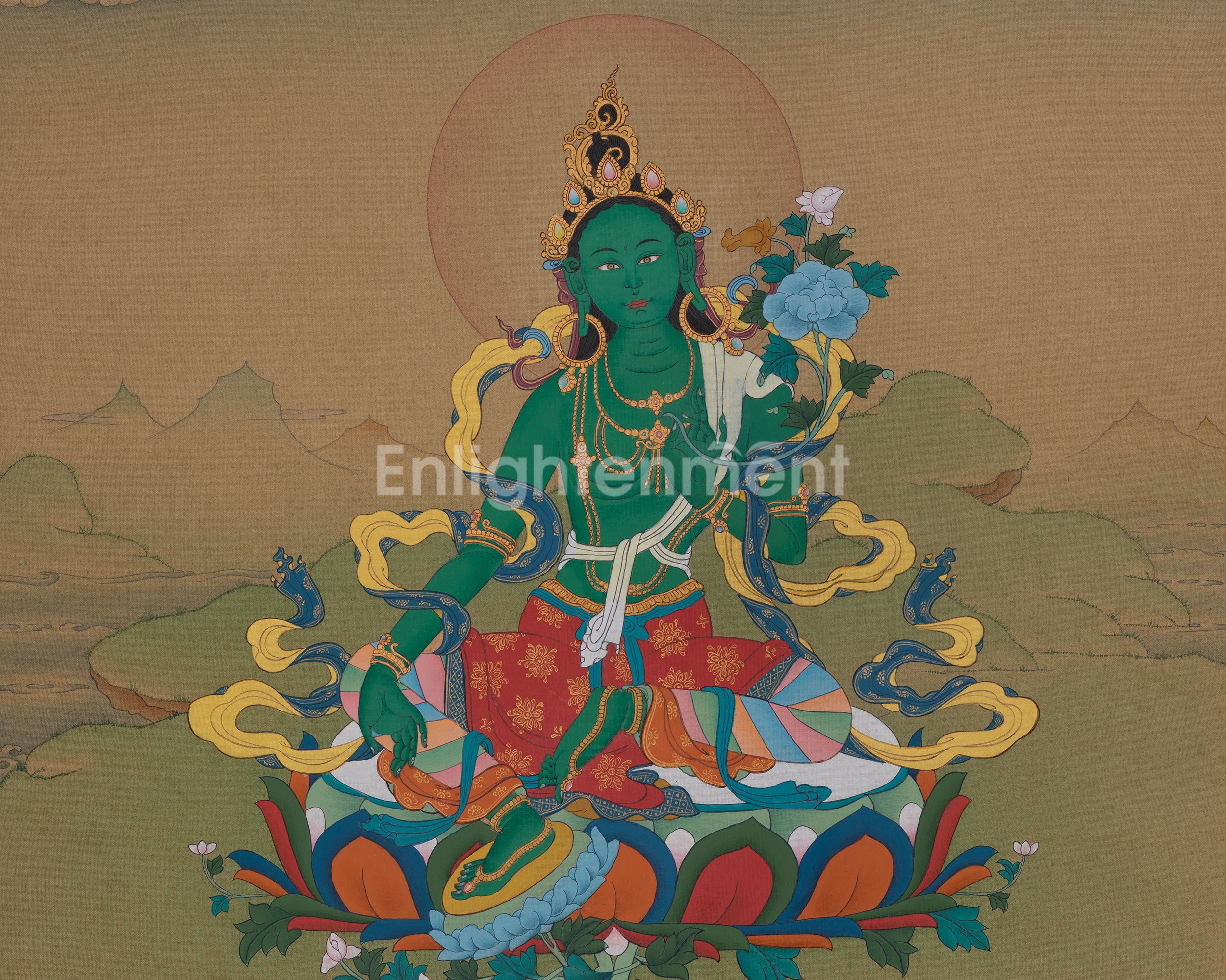 Goddess Green Tara Tibetan Thangka | Buddhist Artwork of Compassion and Protection