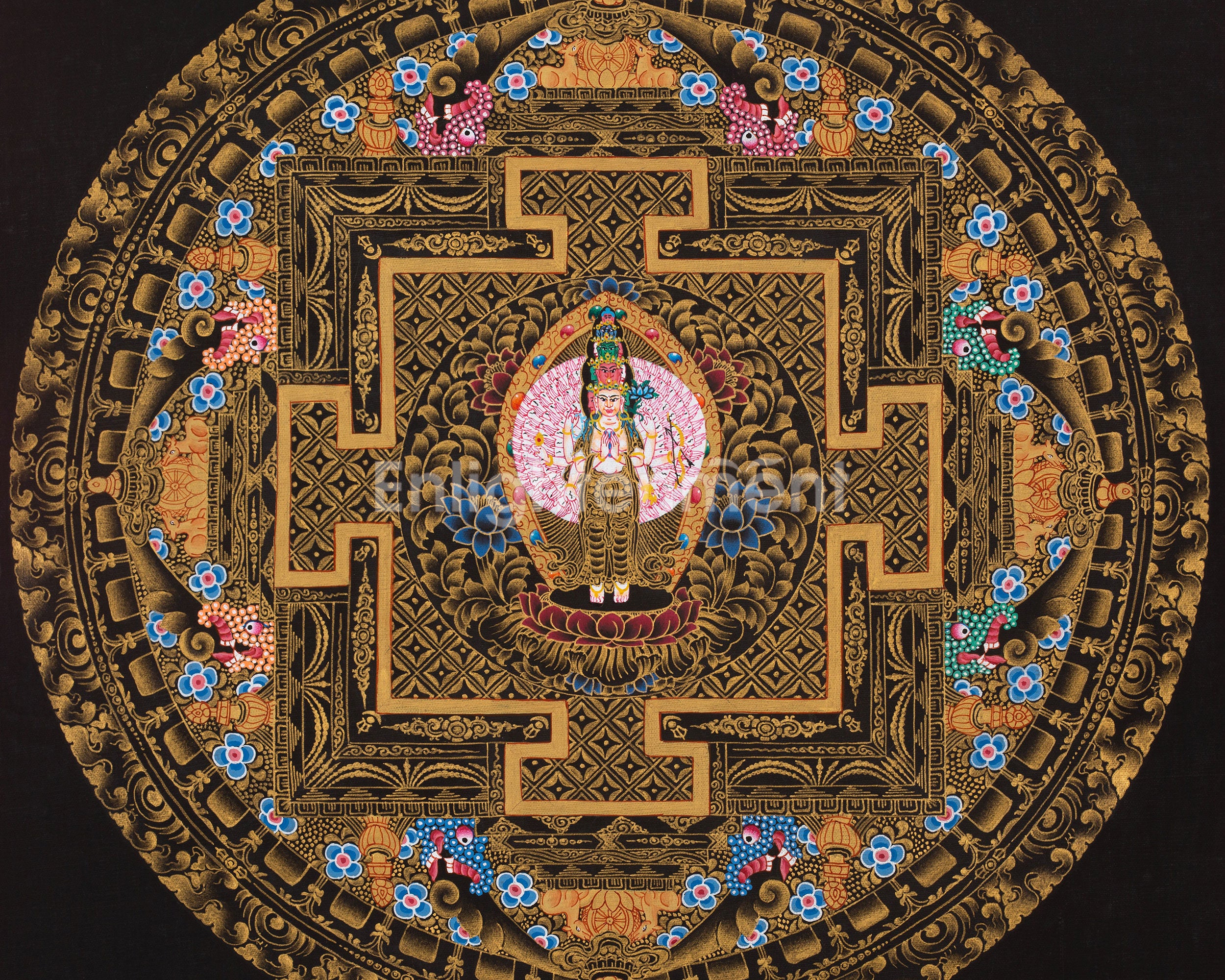 Sacred 9-Inches Chenrezig Mandala | Tibetan Mandala Depicting the Bodhisattva of Mercy