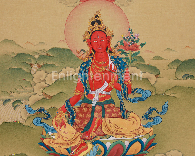 Wish-Fulfilling Red Tara Thangka | 24K Gold & LHASA Stone Pigments