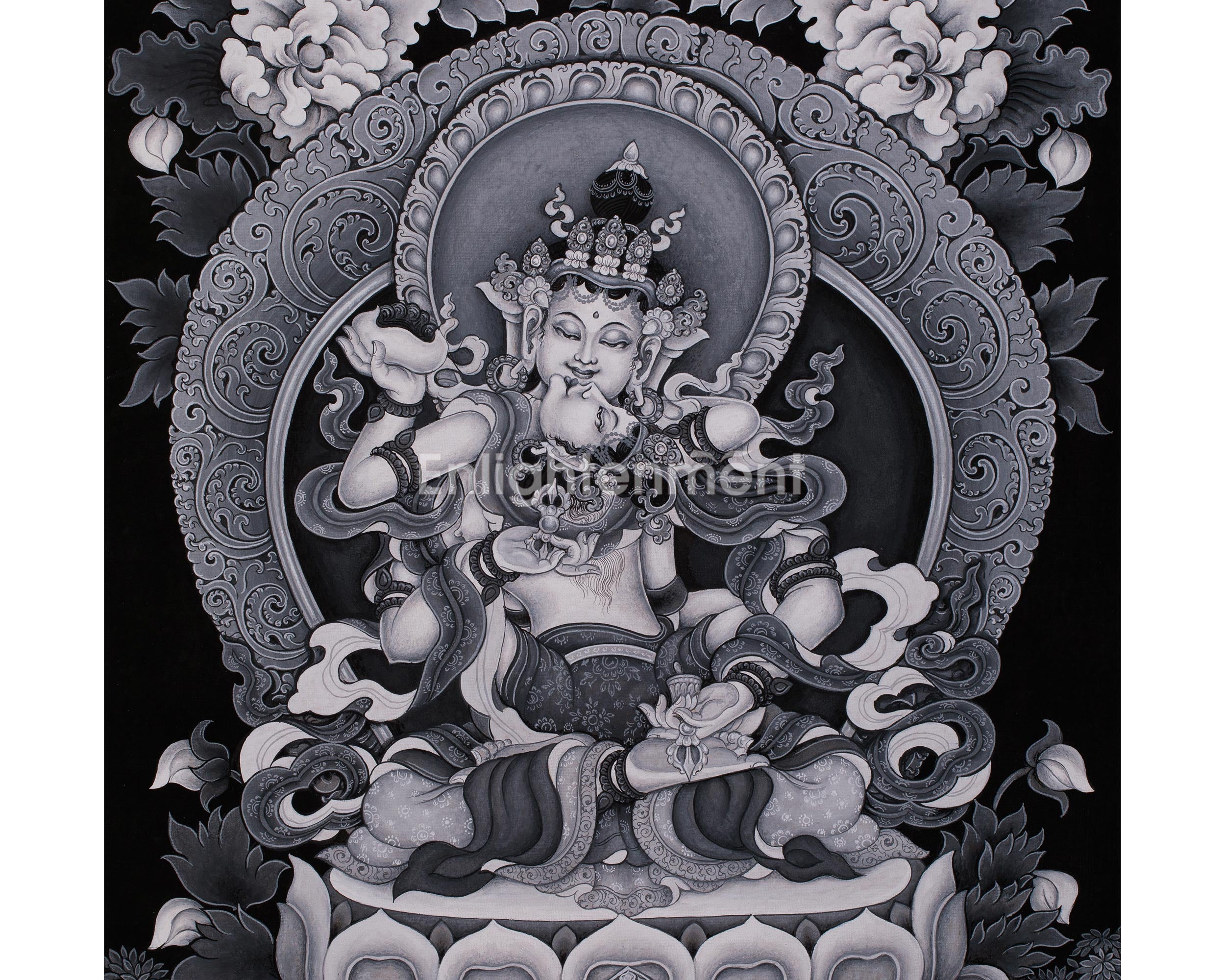 Black and White Vajrasattva Consort Painting | Traditional Paubha Artistry