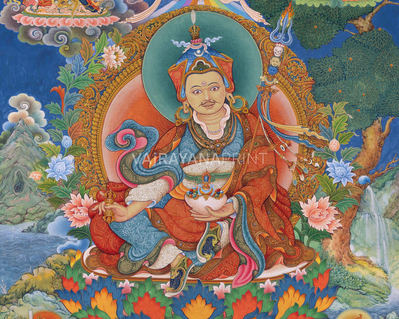 Lotus Born Master Guru Padmasambhava Thangka Print | The Second Buddha Canvas Art As Spiritual Room Decor