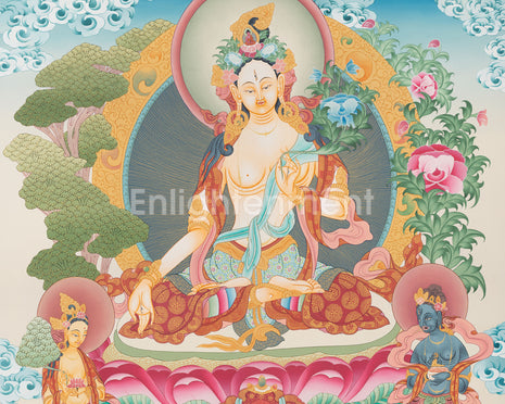 White Tara, Female Buddha Thangka | Goddess of Compassion