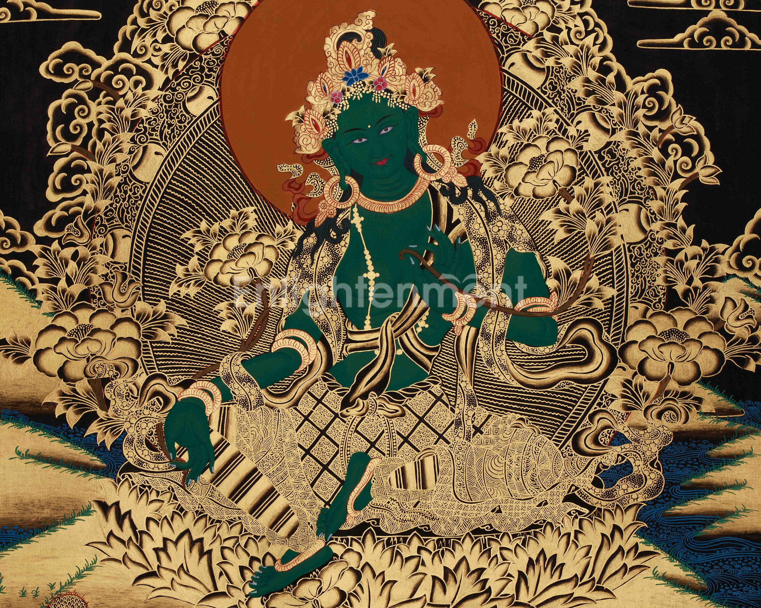 Mother Green Tara Healing Art | Tibetan Buddhist Thangka| Sacred Art Of Wisdom & Swift Blessings