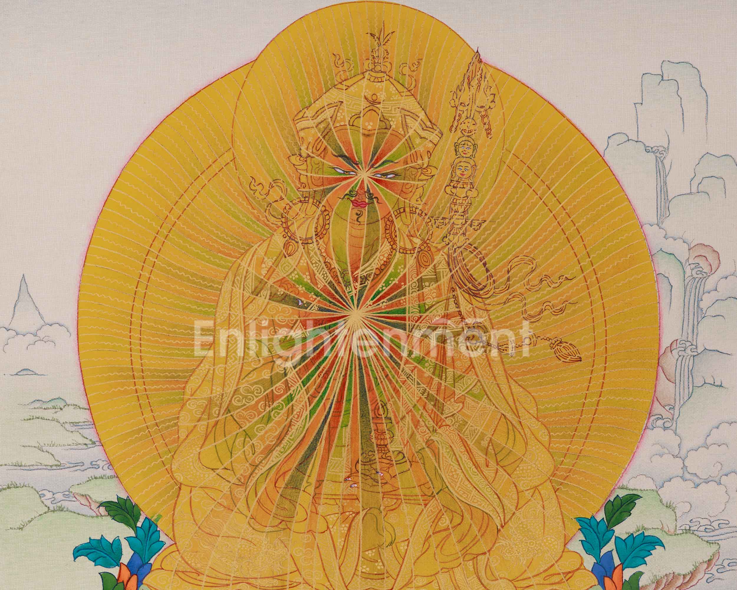 13 Inch Handmade Guru Padmasambhava Thangka | Guru Rinpoche in Rainbow