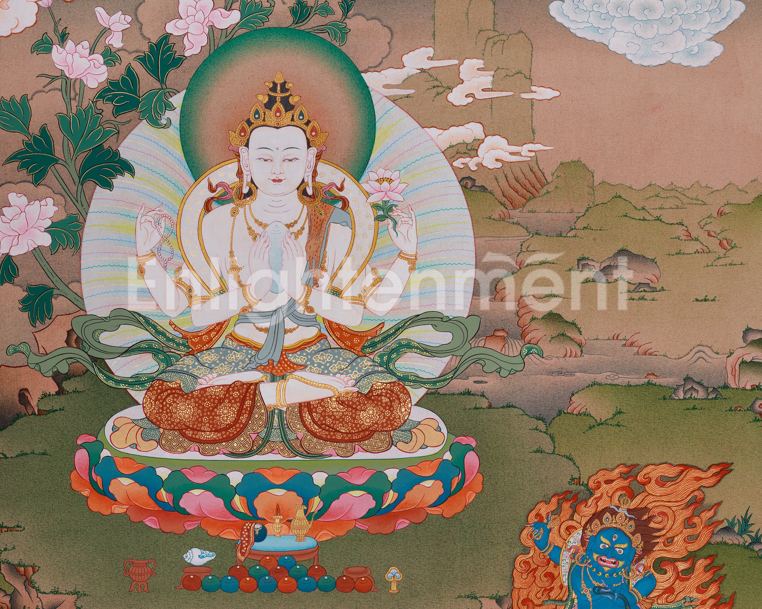 Four Armed Chenrezig Tibetan Artwork | Sacred Compassion Buddha