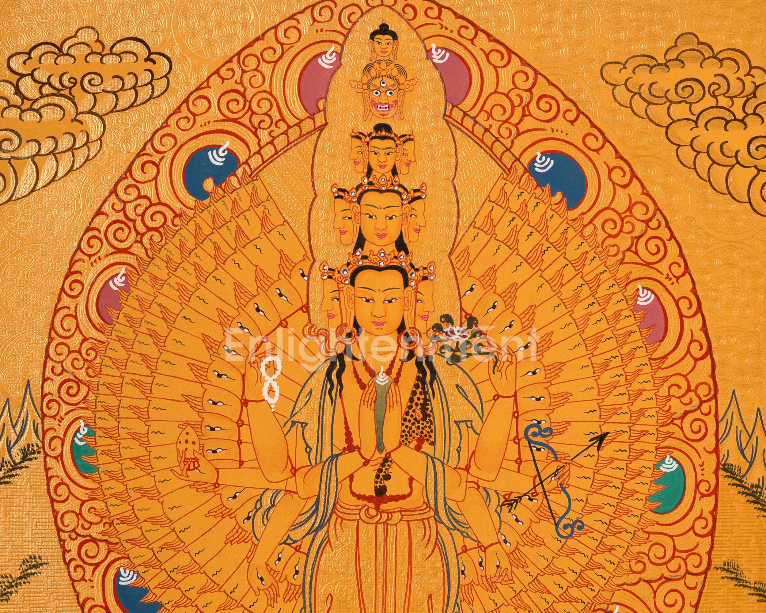 Traditional 1000-Armed Avalokiteshvara Thangka | Deity of Boundless Mercy and Enlightened Grace