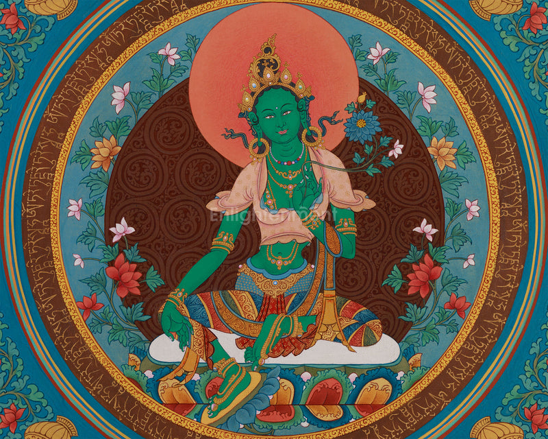 Green Tara Mantra Mandala Thangka | The Compassionate Protector