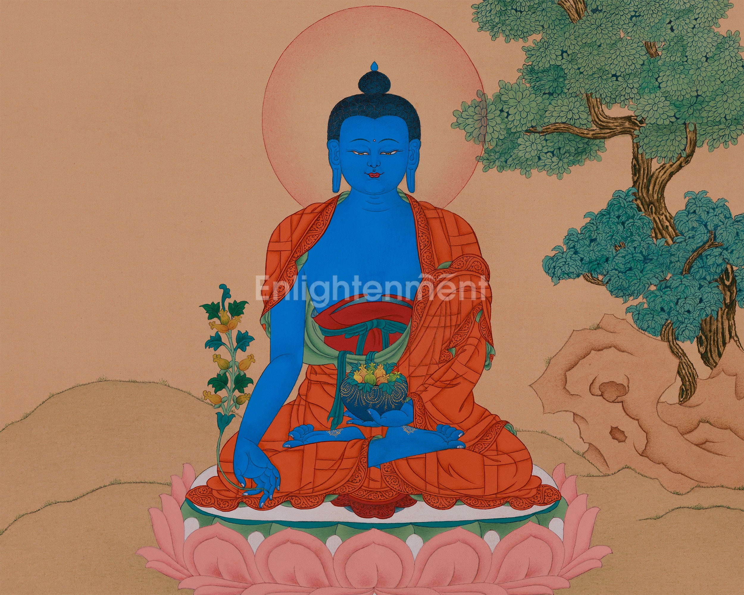 Buddha of Healing, Sangye Menla | Buddha Wall Art for Health and Spiritual Wellness