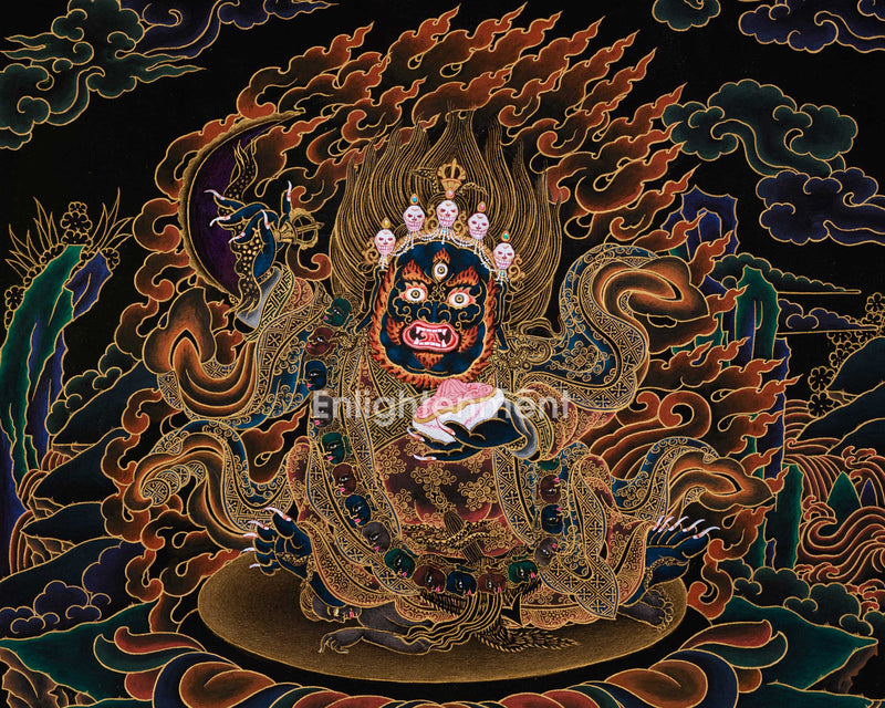 Mahakala Bernagchen, Wrathful Buddha Thangka in Gold