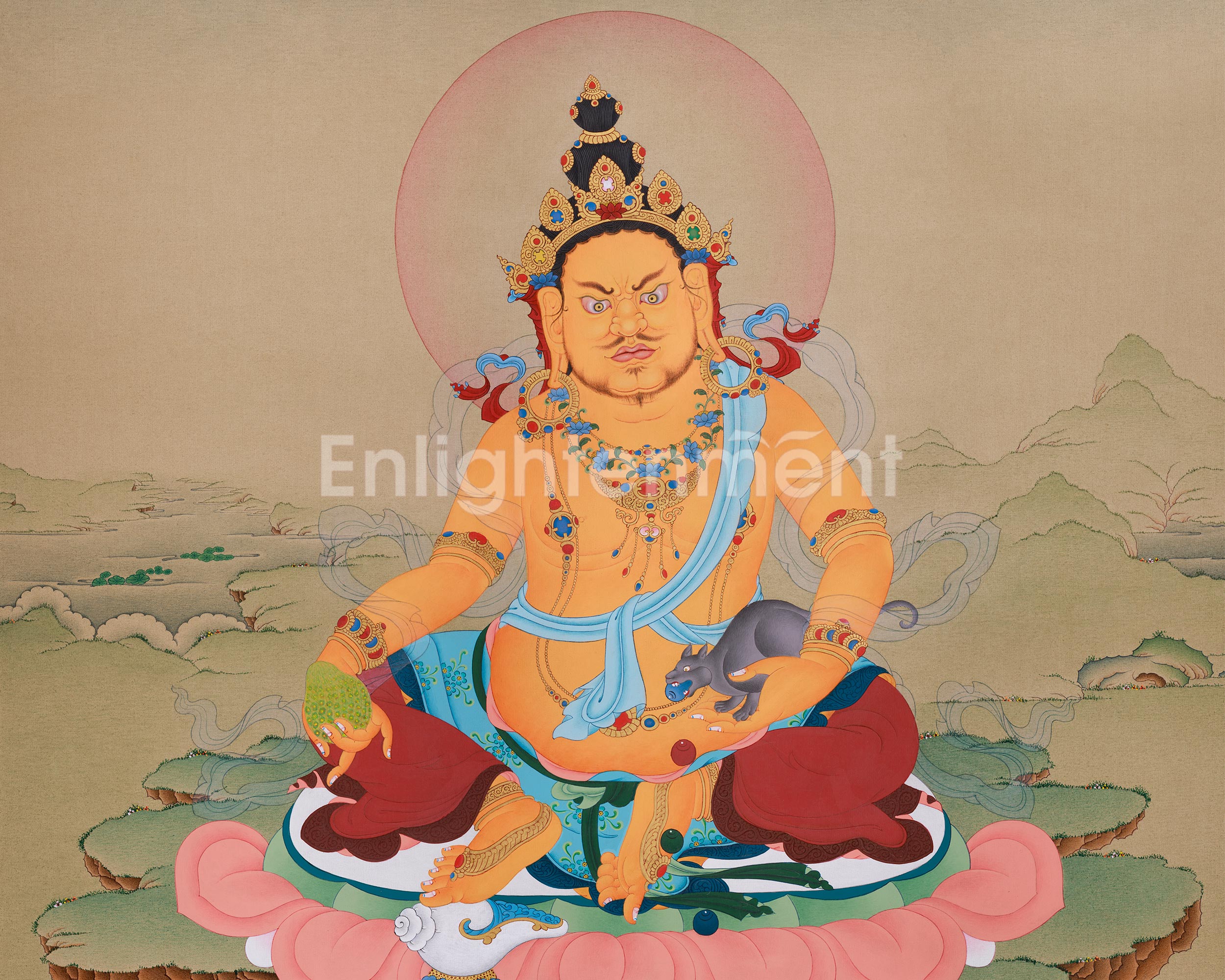 40 Inches Dzambhala Thangka | The Deity of Wealth, Prosperity, and Spiritual Abundance