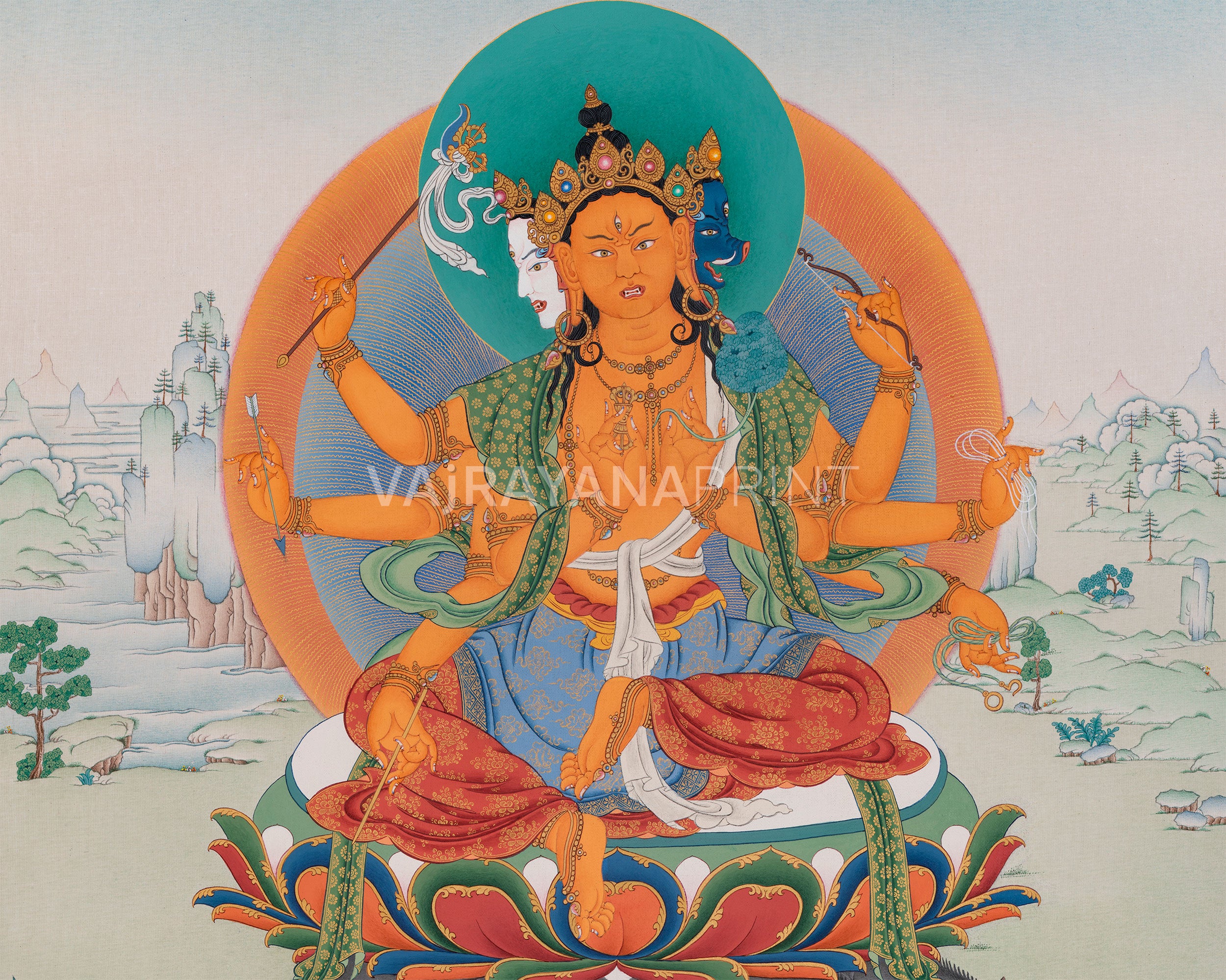 Goddess Marichi Thangka Print | Eight Armed Protector Deity | Canvas print