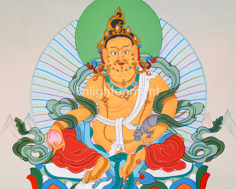 Traditional Yellow Dzambhala Thangka | Wealth Deity Artwork