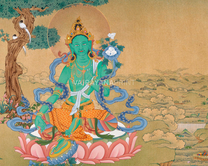 Green Tara Devotional Print | Digital Artwork Of The Mother of Liberation | Buddhist Gift Ideas