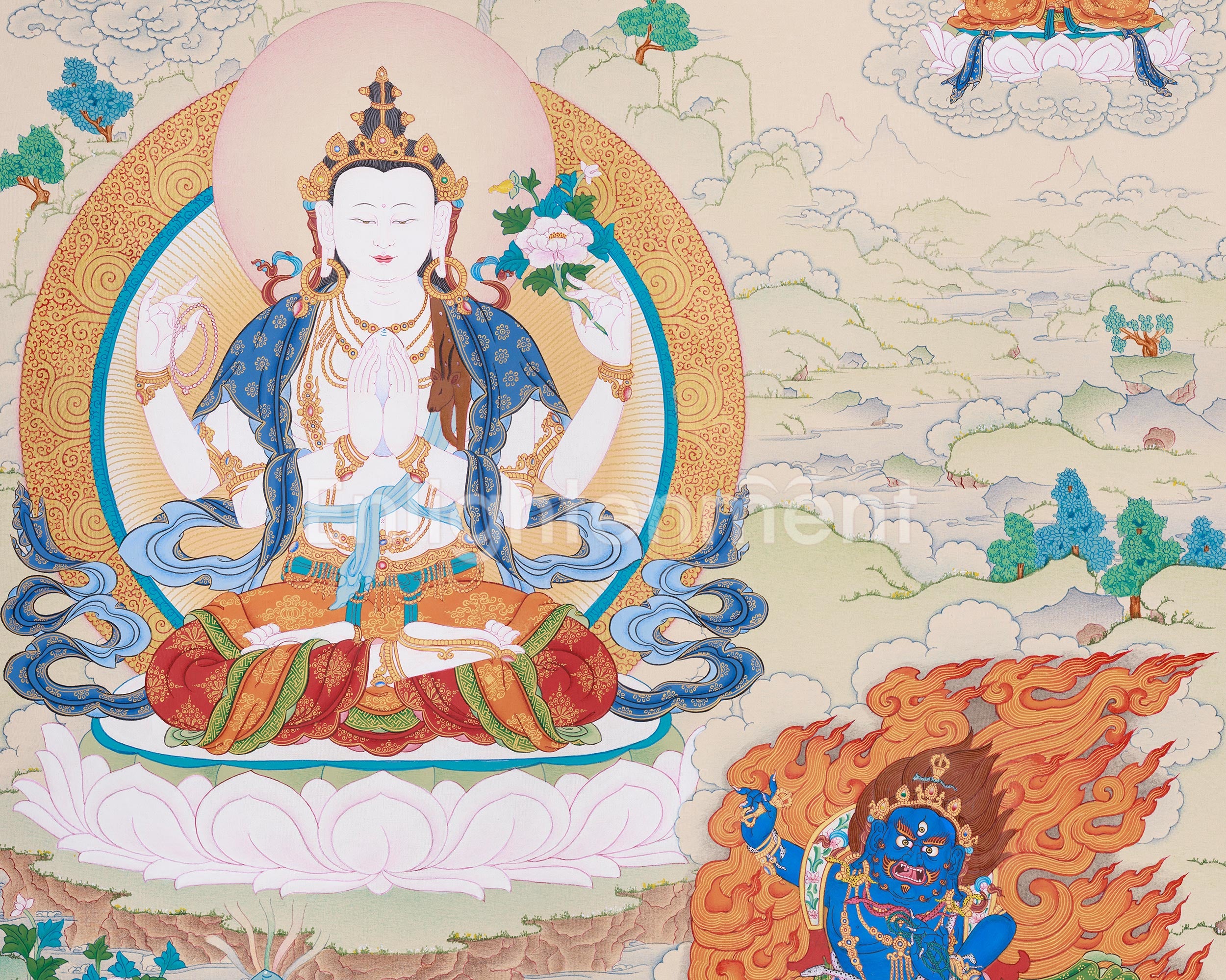 Three Bodhisattvas: Chenrezig, Manjushri, and Vajrapani | The Divine Assembly of Enlightened Virtues