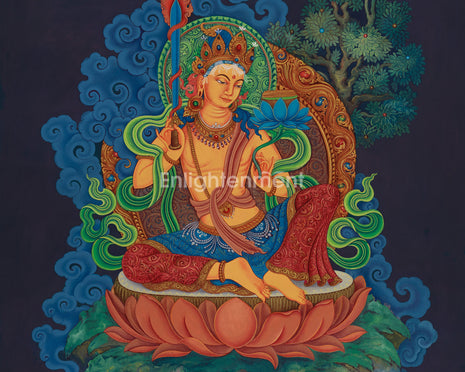 Rare Manjushri Wisdom Figurine | Hand-Painted Buddhist Artwork
