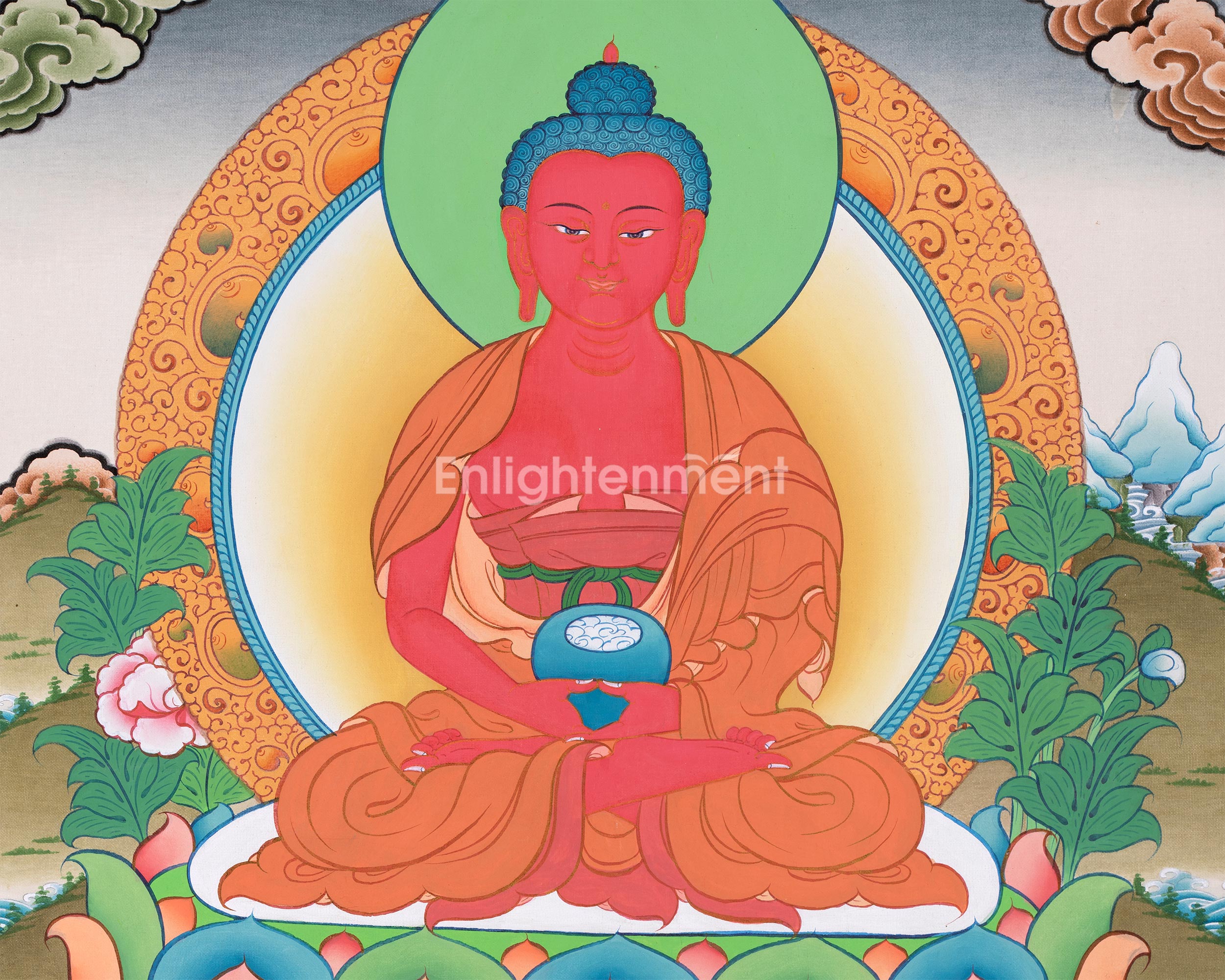 Hand-Painted Amitabha Buddha Thangka | The Buddha of Infinite Light