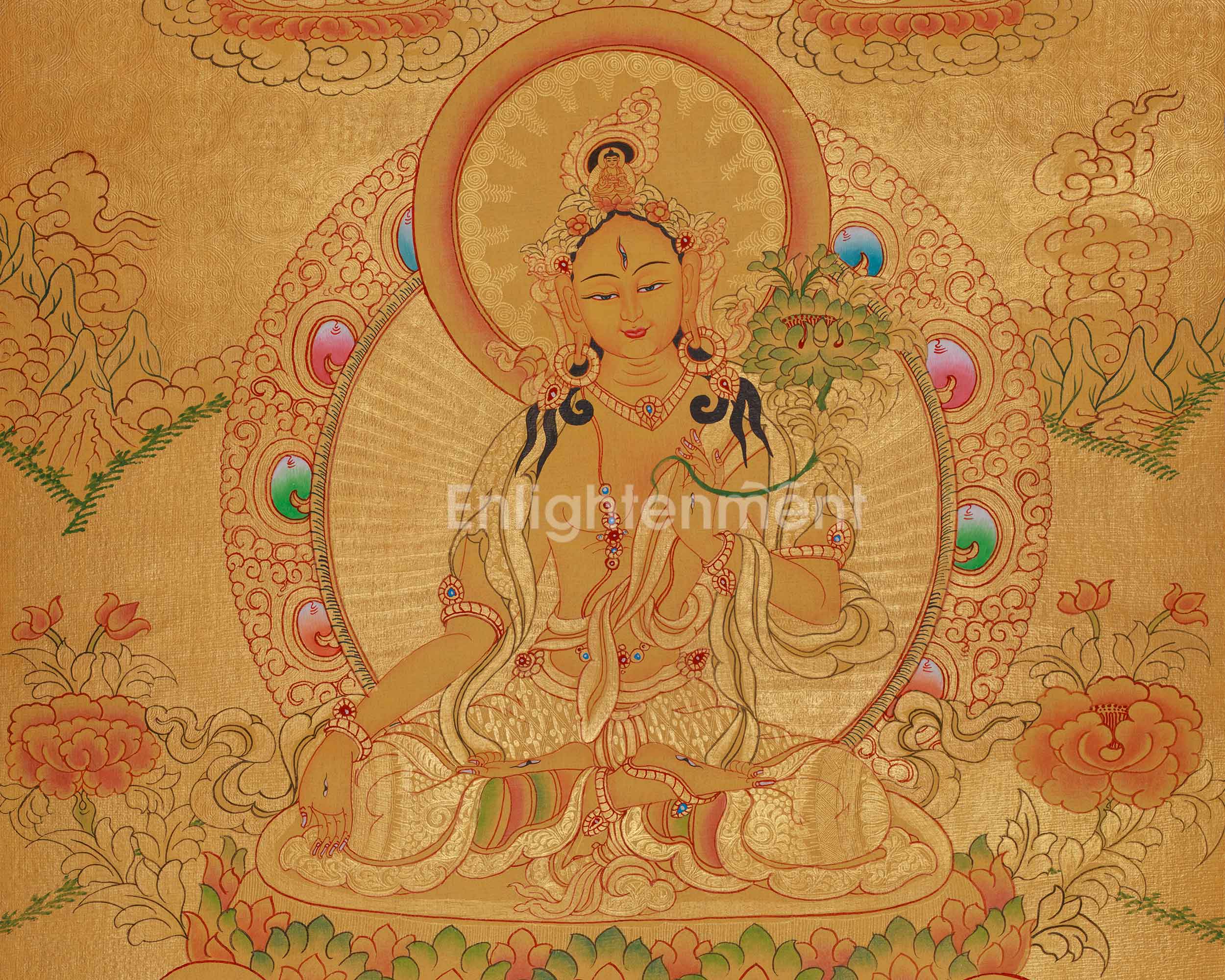 Handmade White Tara Thangka | Bodhisattva of Compassion and Lifelong Wellness
