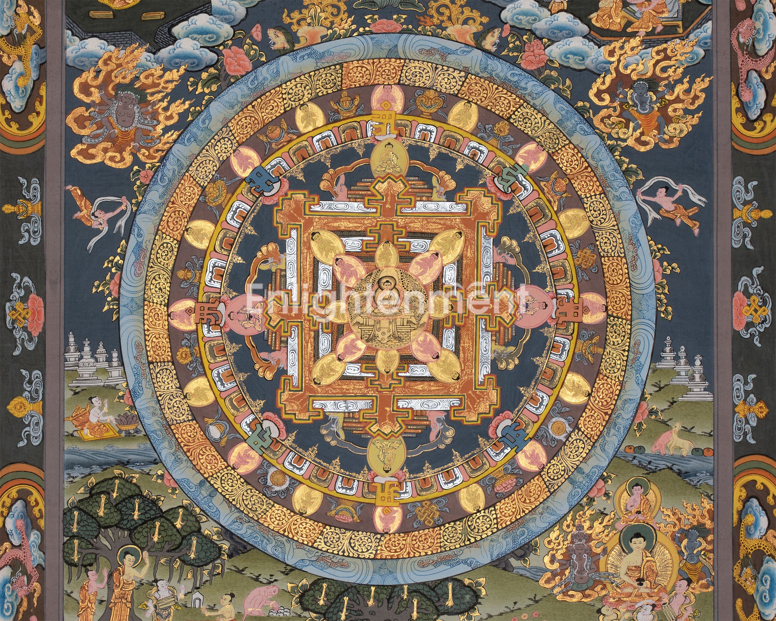 Vintage Tibetan Buddha Mandala Thangka | Buddhist Artwork