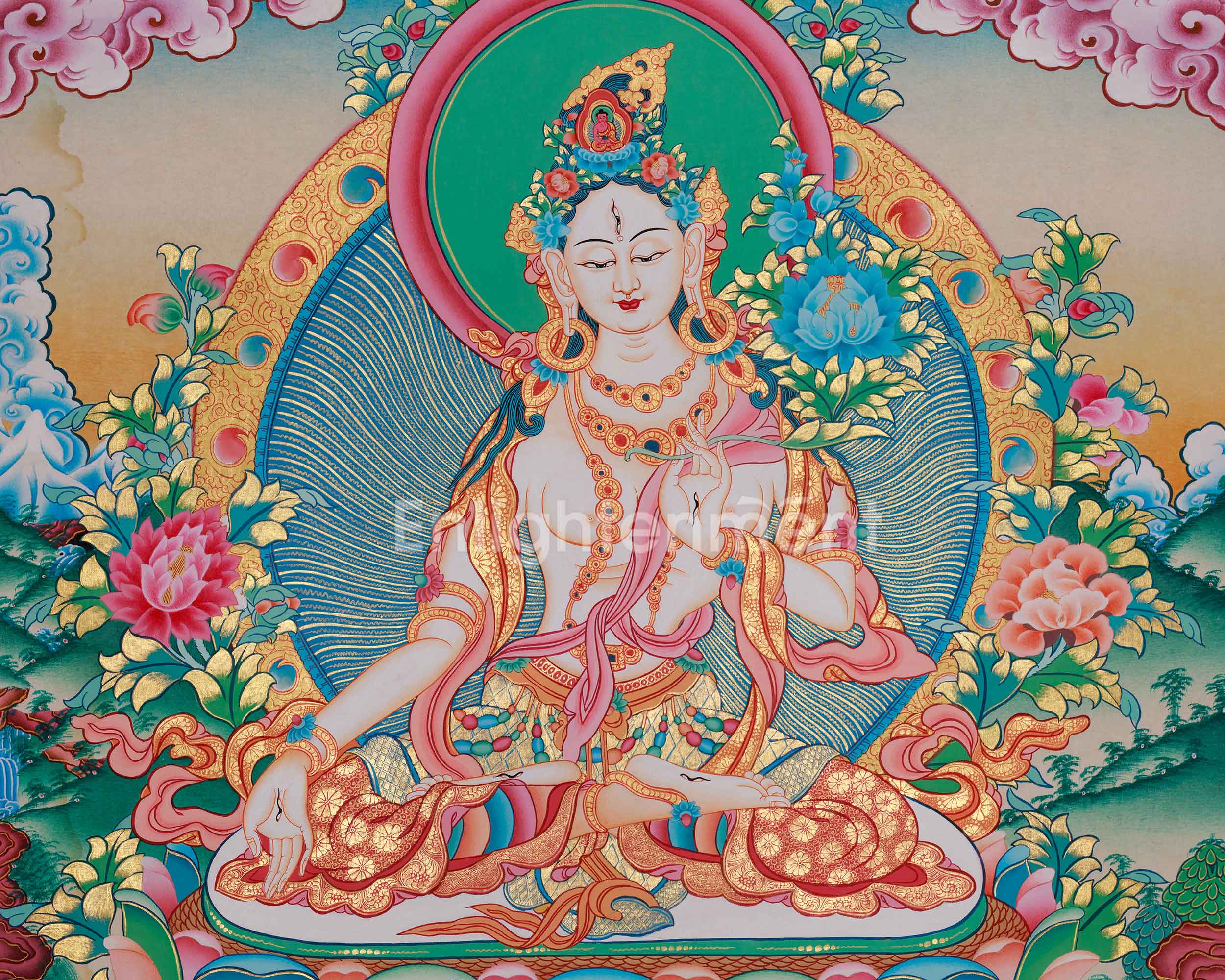 Traditional Thangka of White Tara | Healing and Longevity Deity