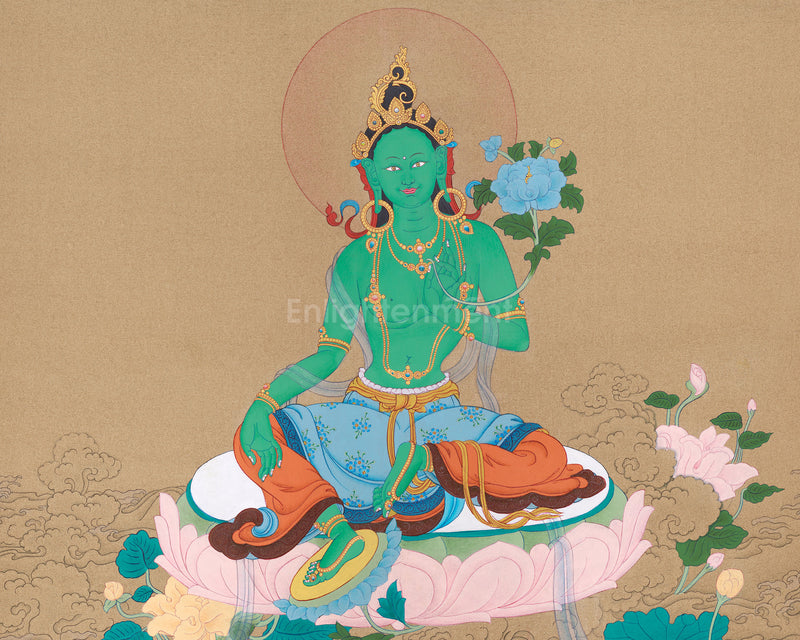 Sgrol-ljang (Green Tara) Thangka - Tibetan Goddess of Wisdom