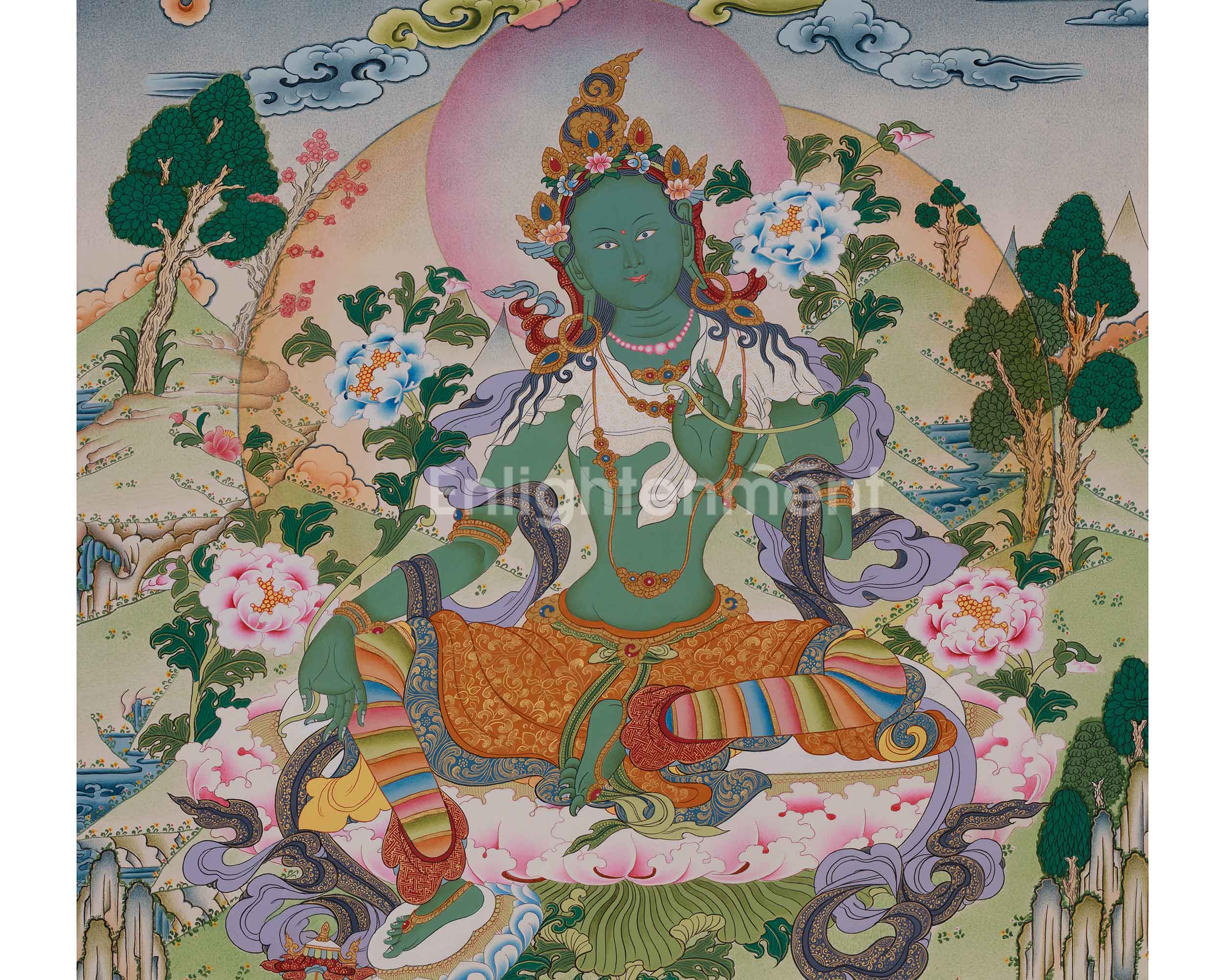Tibetan Bodhisattva Green Tara Thangka | Shyama Tara | Mother of Liberation