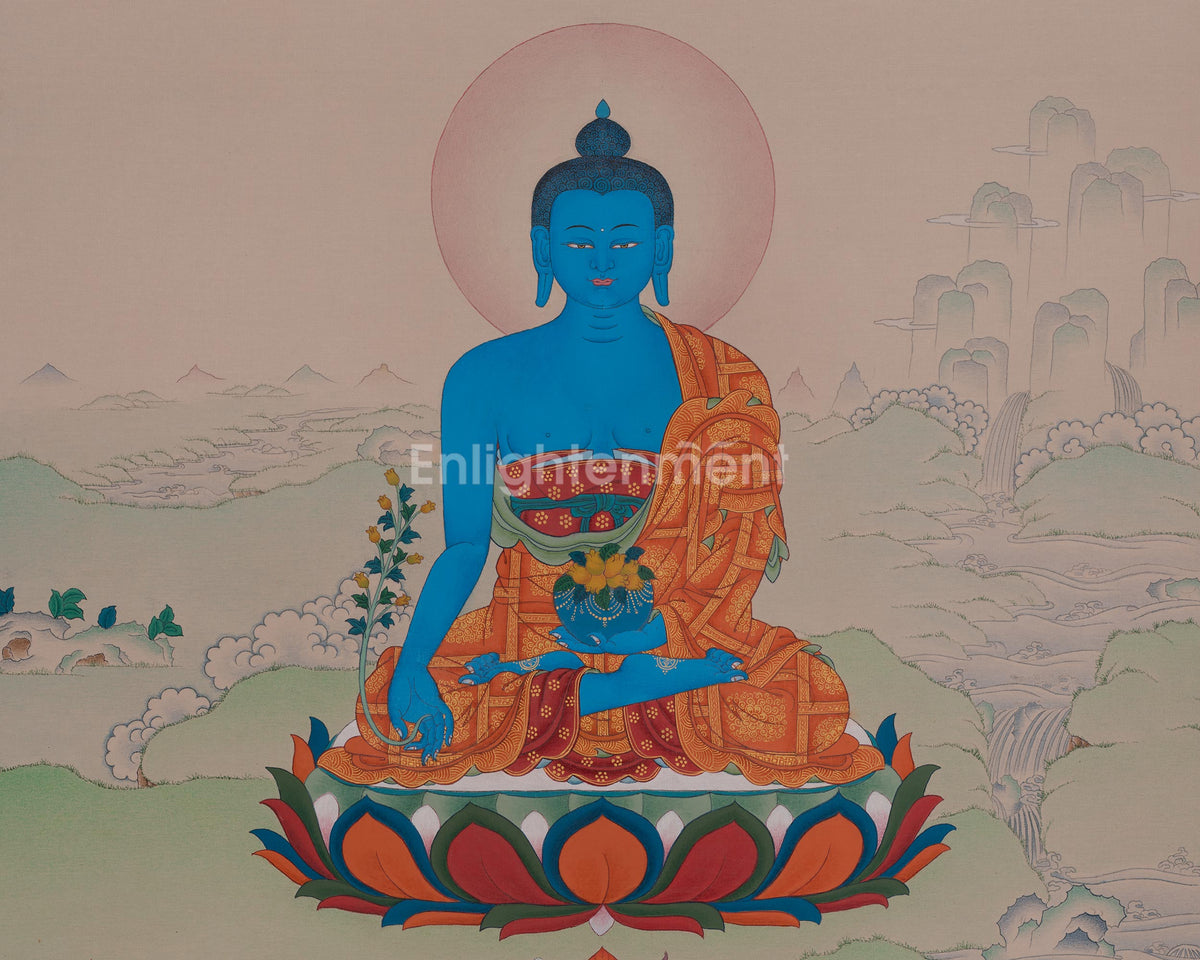 Tibetan Bhaisajyaguru Thangka | Medicine Buddha | Healing Deity