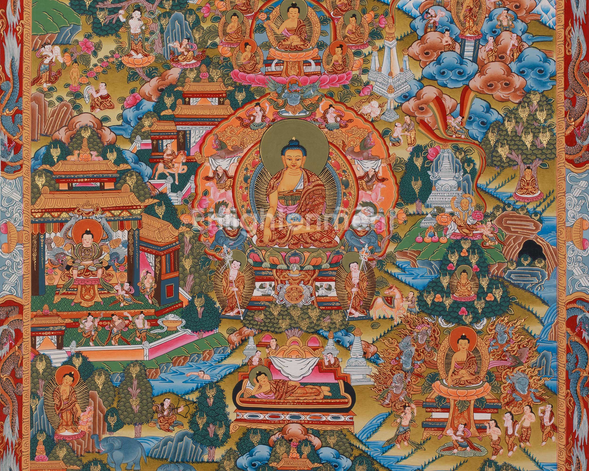 Traditional Thangka of Buddha's Life Story | Journey From Birth to Enlightenment
